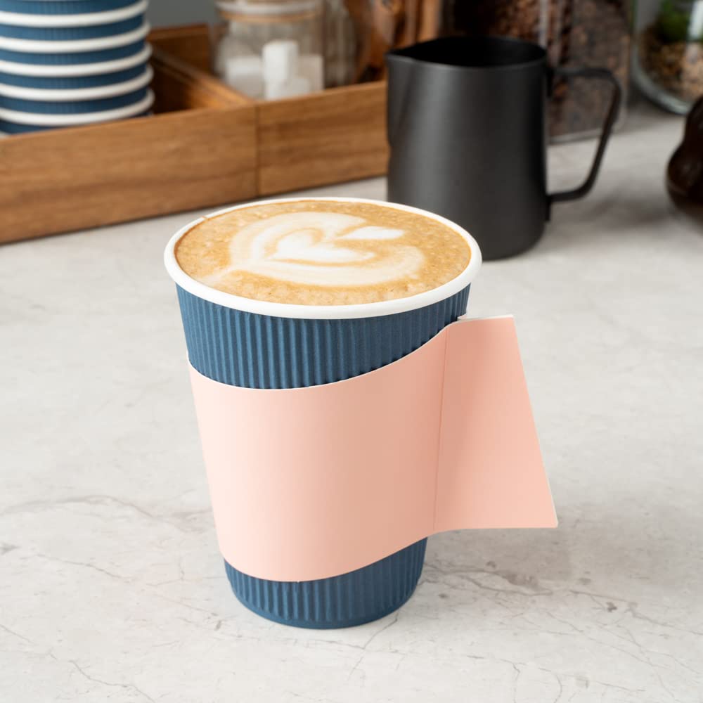 Restpresso Disposable Hot Coffee Sleeves with Handle - 1000 Count Nude Paper Cup Jackets for 12/16/20 oz Cups (Cups Sold Separately) - Perfect for Coffee Shops, Cafes & Takeout Businesses