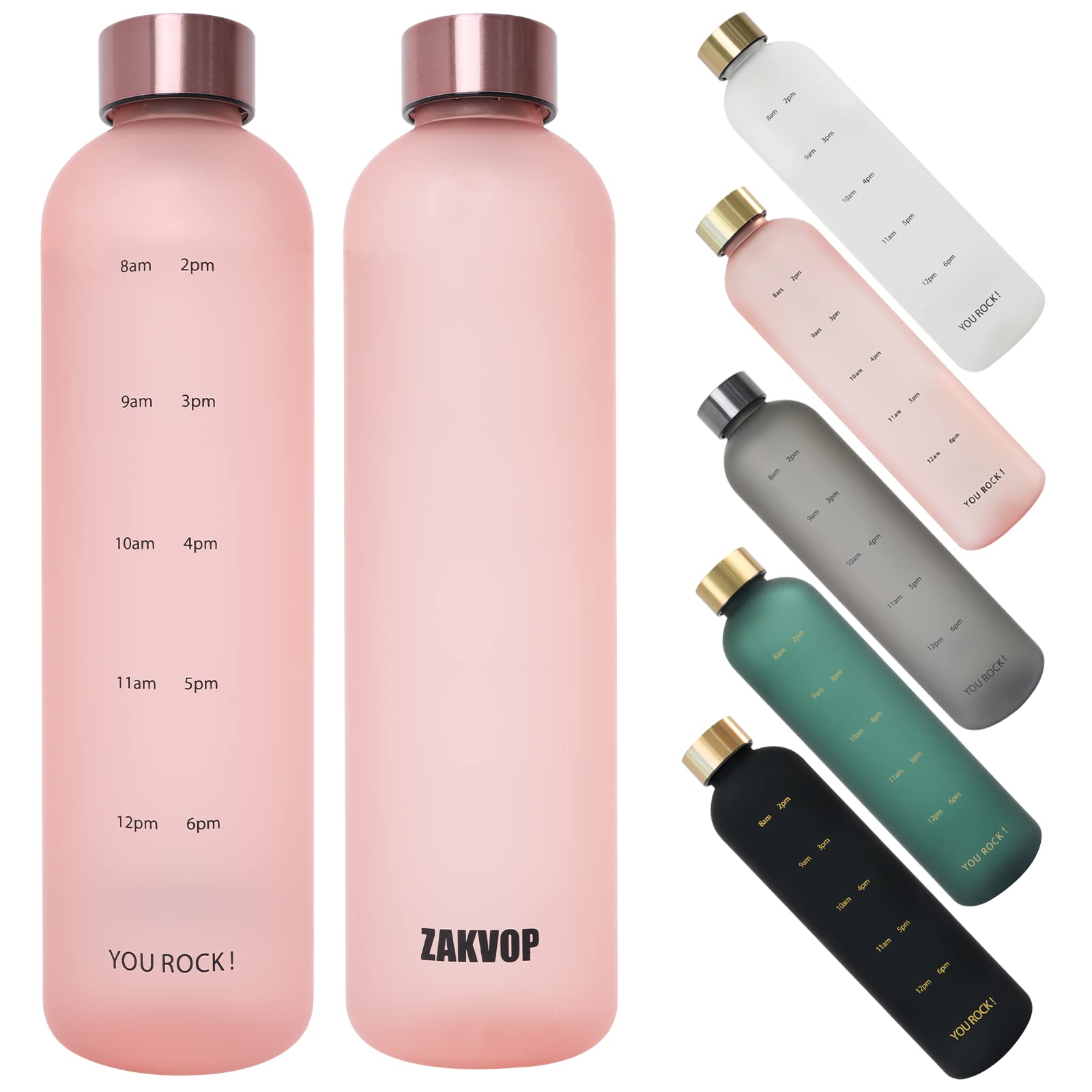 32oz Motivational Water Bottle with Time Marker - BPA Free for Gym, Workout & Travel (Pink)