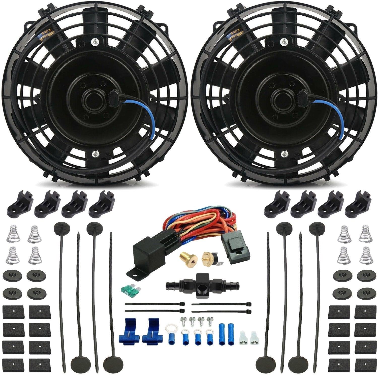 Dual 6 Inch 90W High Performance Electric Cooling Fans with Hose Thermostat Temperature Switch Kit - Perfect for Car Radiator Cooling, Engine Overheating Protection & Automotive Cooling System Upgrades