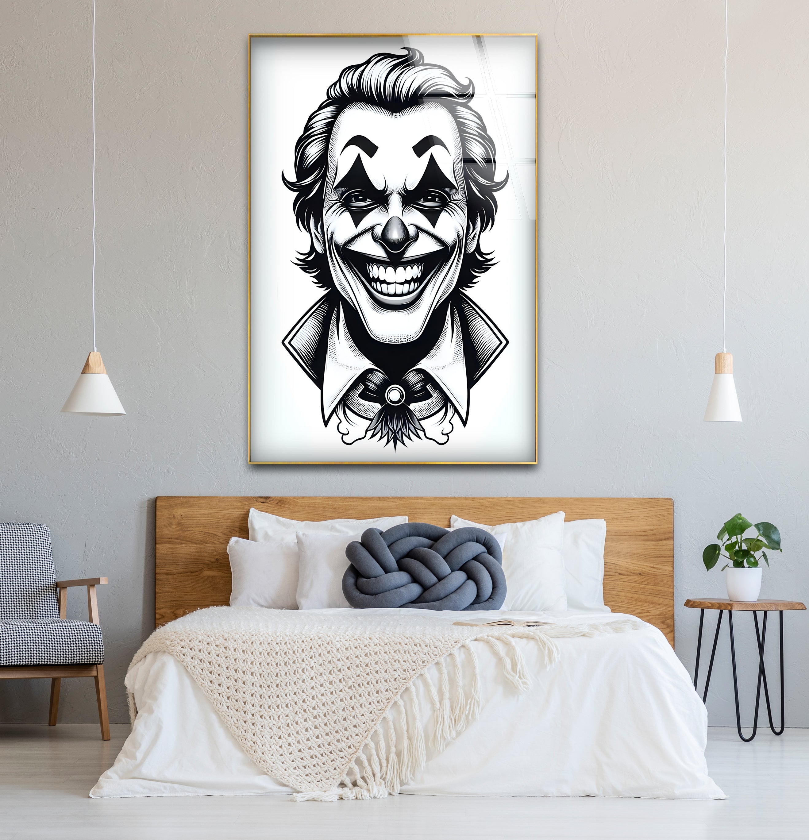 Joker Black & White Portrait Glass Wall Art - Premium Home & Office Decor for Superhero Fans & Movie Lovers