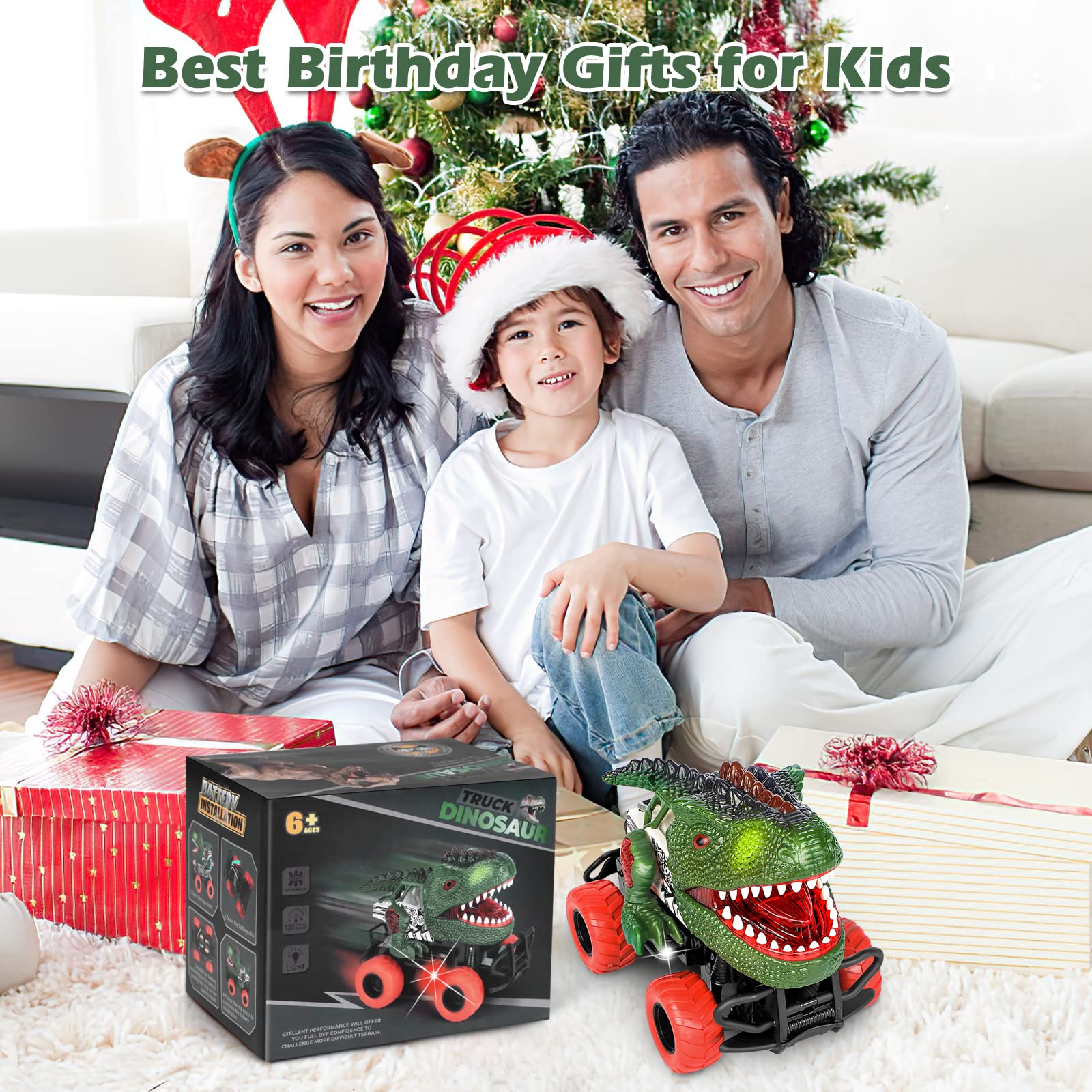 Dinosaur Remote Control Car for Kids - Rechargeable RC Toy for Boys & Girls Ages 3-12 | Interactive Dinosaur Vehicle with Lights & Sounds | Perfect Birthday, Christmas & Easter Gift for Toddlers (Green) - Fun Indoor & Outdoor Play for Preschool Learning & Imaginative Play