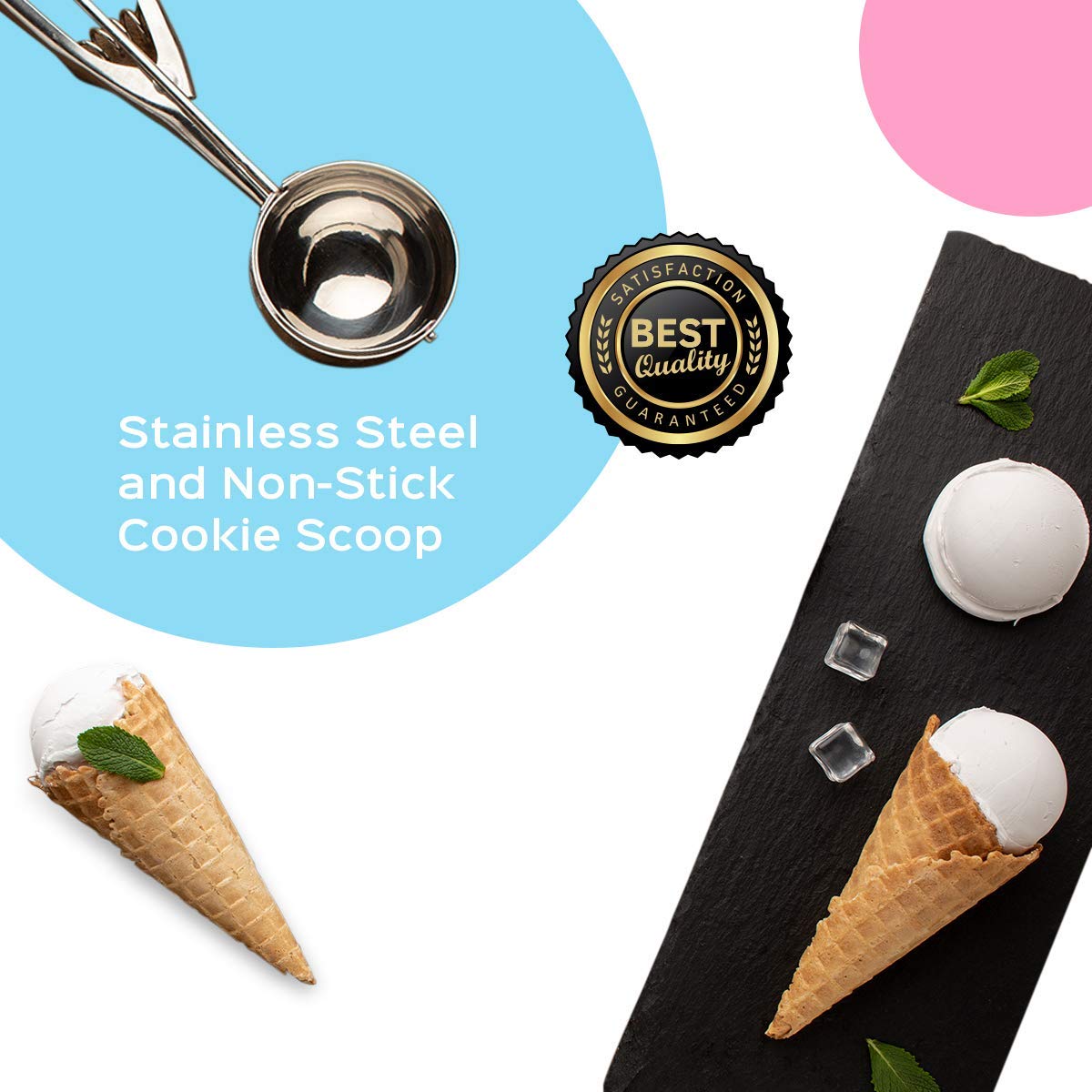 3-Piece Stainless Steel Cookie Scoop Set - Small, Medium & Large Trigger Ice Cream Scoopers for Baking, Durable & Easy Clean Ergonomic Cookie Dough Scoops - Perfect for Home Baking, Ice Cream Parlors & Dessert Shops
