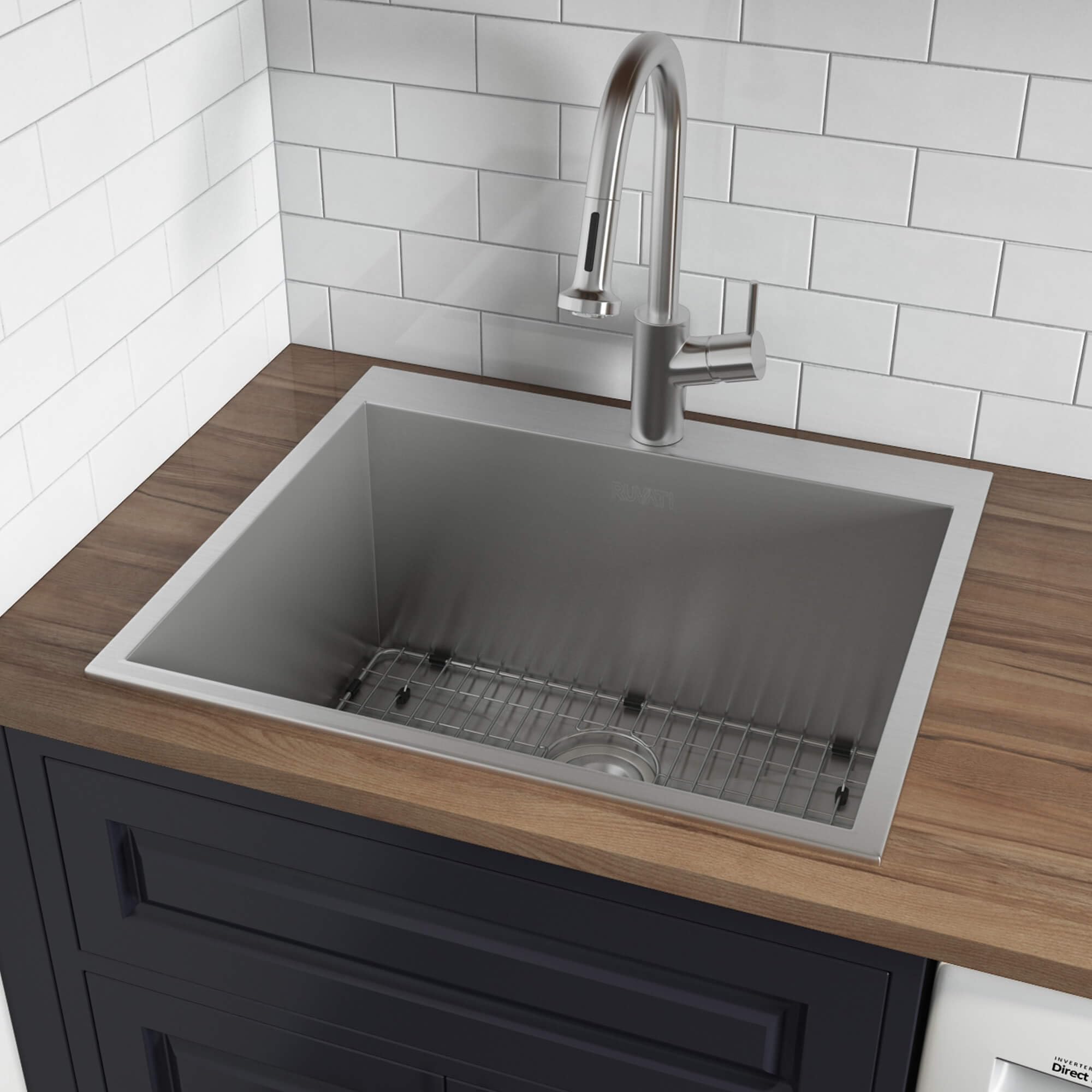 Ruvati 25 x 22 x 12 Inch Drop-in Topmount Stainless Steel Utility Sink - 16 Gauge Deep Single Bowl Laundry Room & RV Sink (Model RVU6010) - Perfect for Laundry Rooms, Basements, Garages & RV Camping