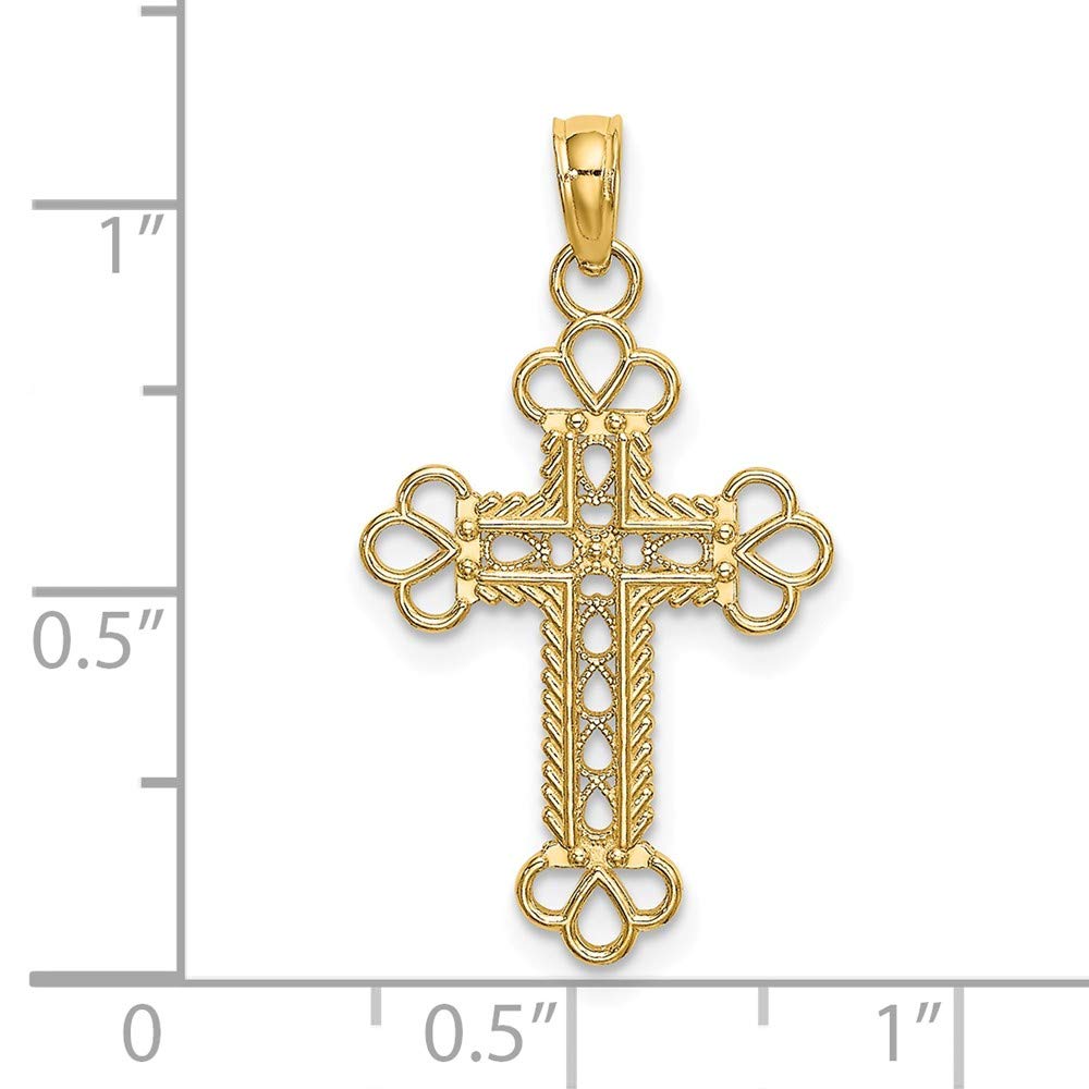 14K Solid Yellow Gold Textured Rope Frame Cross Pendant Charm - 20mm x 15mm - Elegant Religious Jewelry for Women, Perfect for Gifts, Everyday Wear & Special Occasions