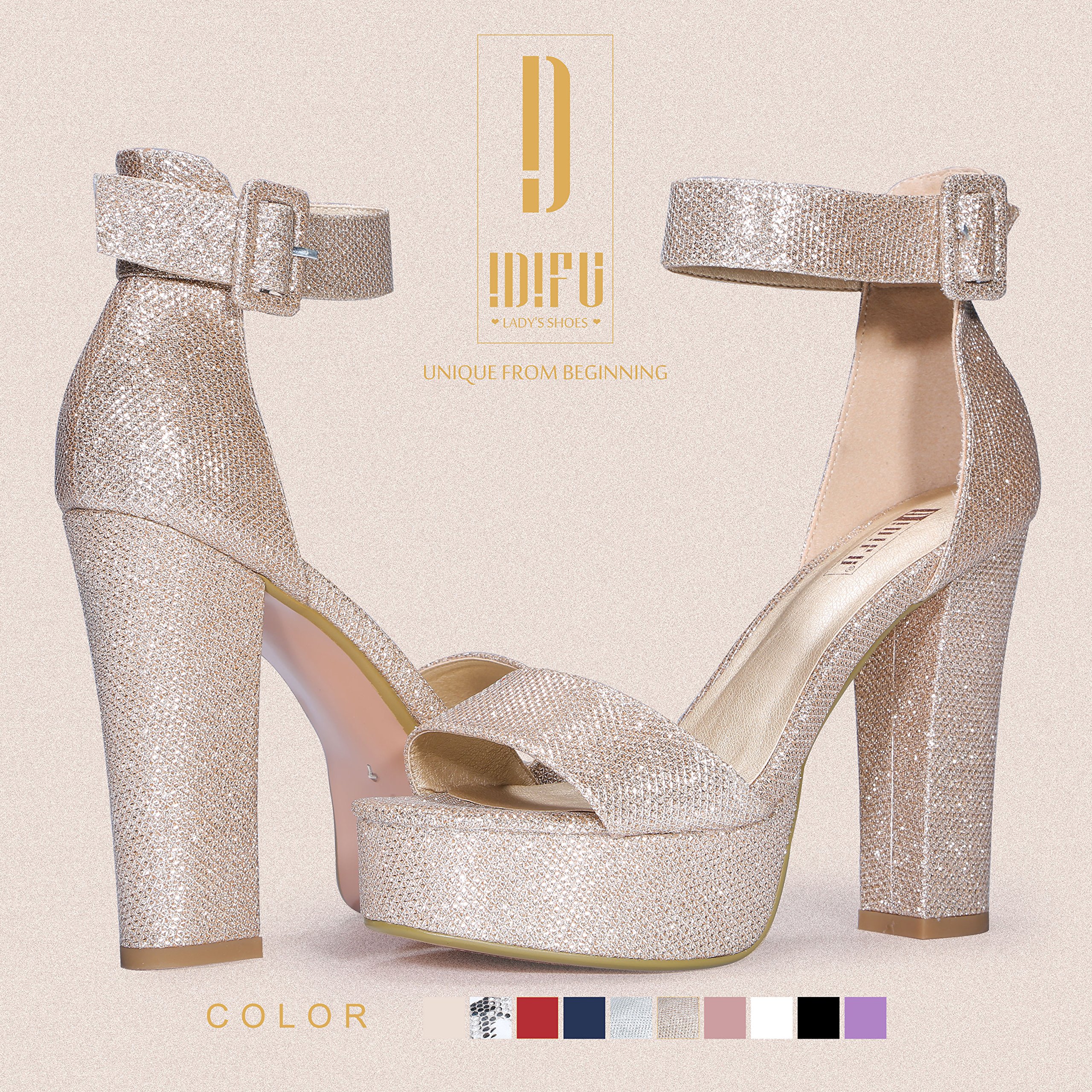 IDIFU IN5 Sabrina Women's Platform Heels - Chunky Block Heel Sandals with Ankle Strap | Open Toe Dress Shoes for Wedding, Party & Night Out | Comfortable High Heels for Women