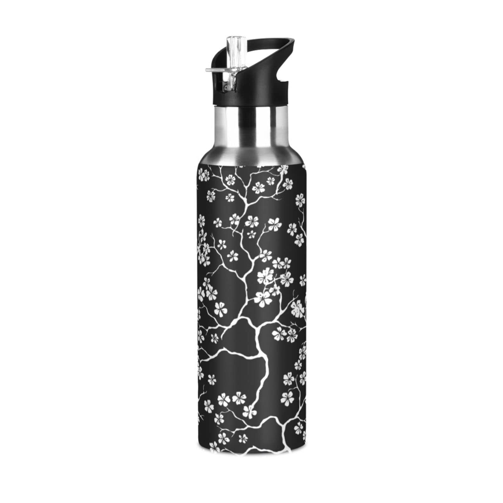 Kigai Cherry Blossom Pattern 33oz Stainless Steel Water Bottle with Straw - BPA Free, Leak Proof, Double Wall Insulated for Hot & Cold Drinks - Perfect for School, Office, Gym, Hiking, Cycling & Outdoor Activities