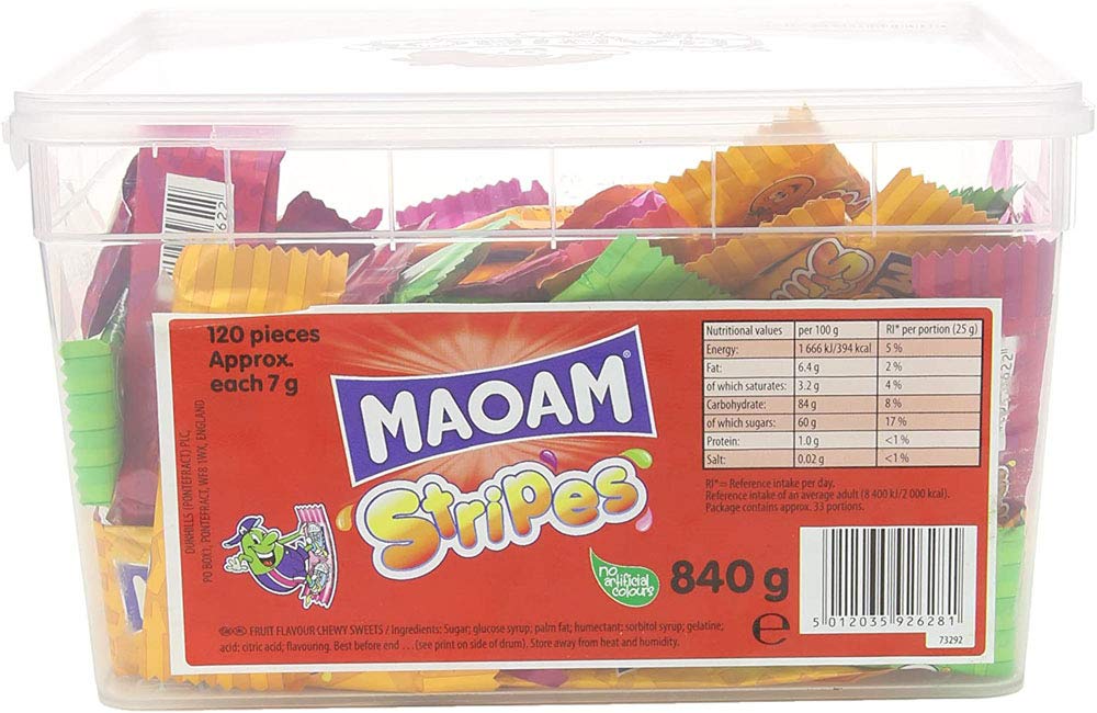 MAOAM Stripes Fruit Flavor Chewy Candy - Assorted Tropical & Berry Flavors - Bulk Pack for Parties, Halloween Treats & Office Snacks