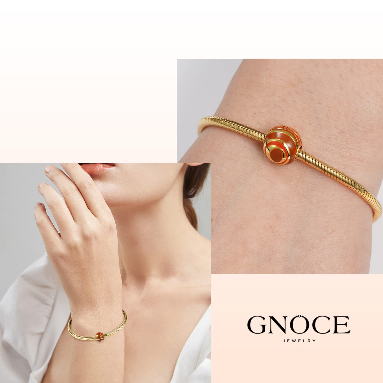 GNOCE Saturn Bead Charms for Bracelet - 925 Sterling Silver 18K Gold Plated Solar System Planet Jewelry - Women's Eight Planets Charm (Jupiter) - Perfect for DIY Bracelets, Necklaces & Gifts for Astronomy Lovers