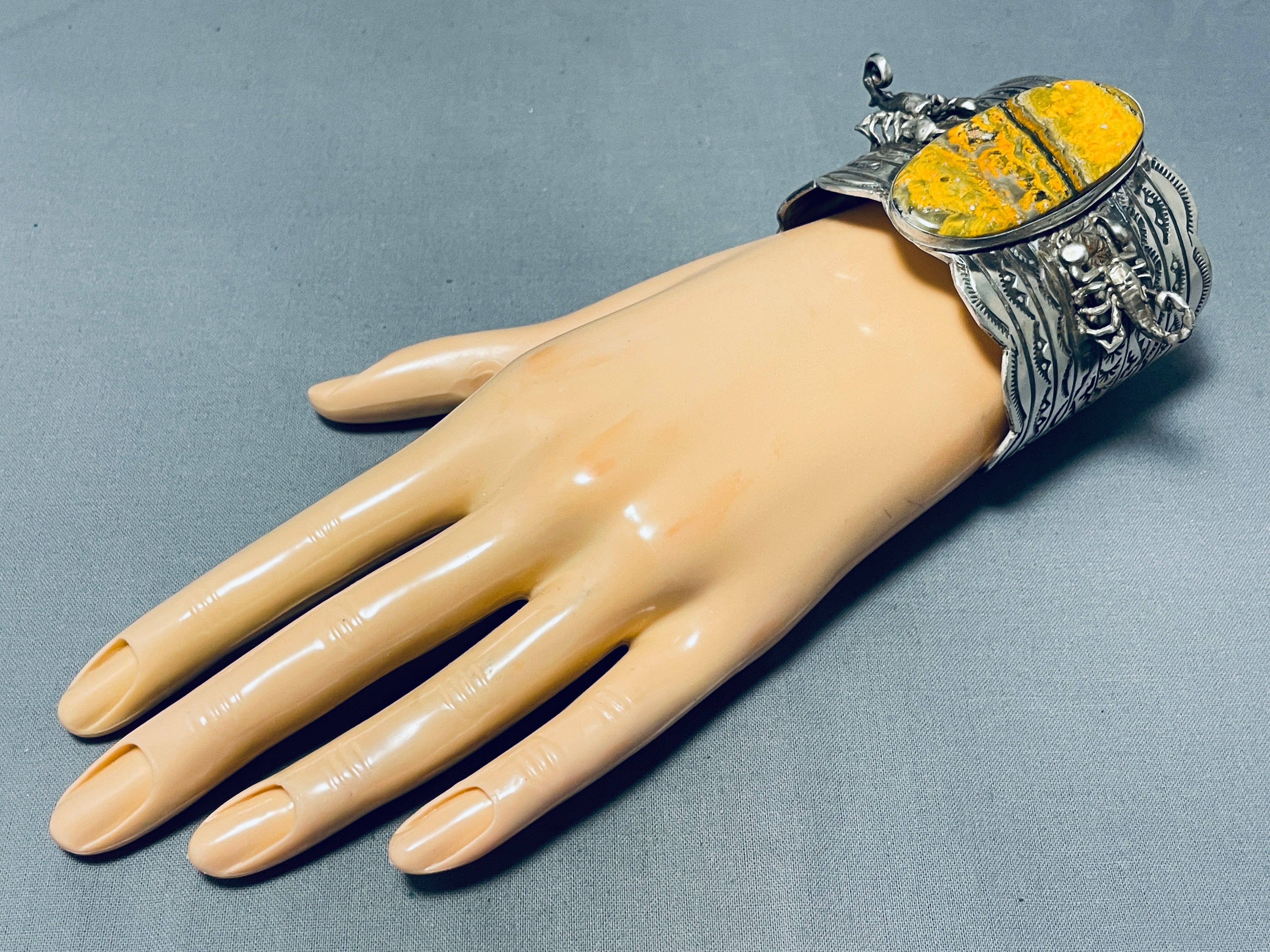 147 Grams Authentic Native American Navajo Honeybee Sterling Silver Bracelet with 2 Scorpions - Handcrafted Jewelry for Boho, Festival & Tribal Fashion