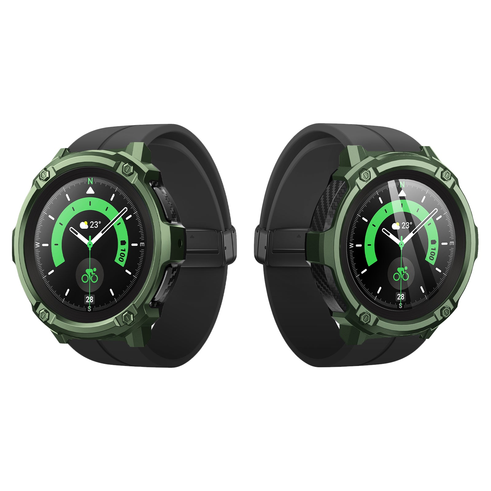 Samsung Galaxy Watch5 Pro 45mm Rugged Case with Tempered Glass Screen Protector - Dark Green Protective Cover for Outdoor Sports & Active Lifestyle