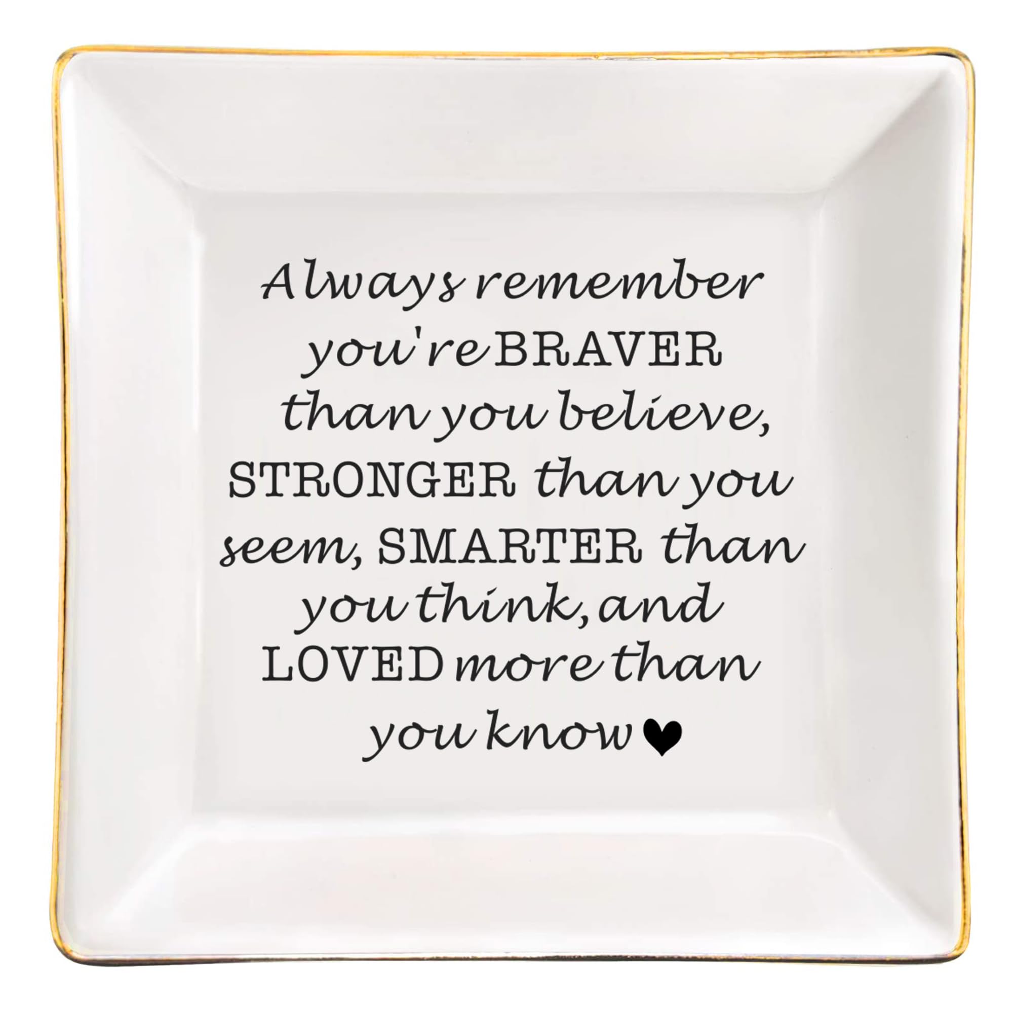 Brave & Inspirational Ceramic Jewelry Dish for Women - Motivational Gift for Birthday, Christmas, Valentines Day, Graduation - Perfect for Jewelry Storage & Home Decor