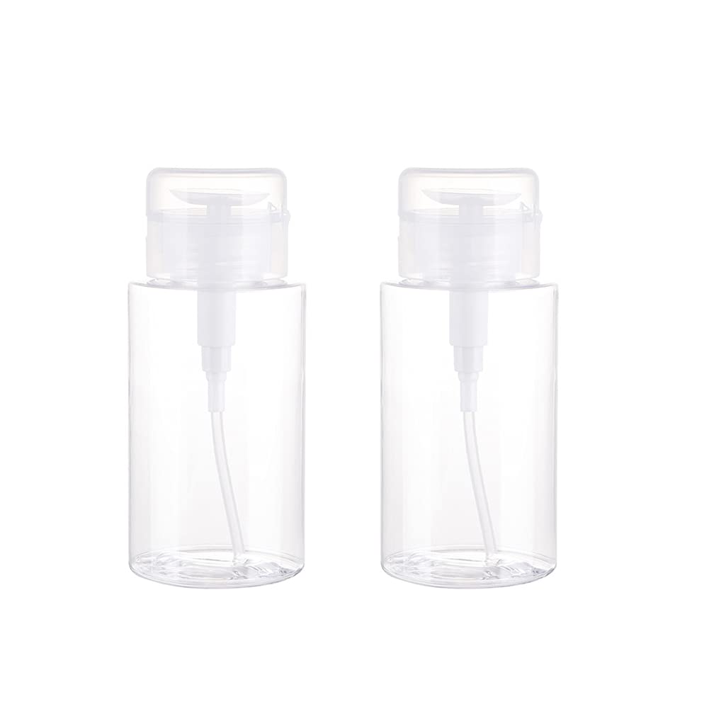 2 Pack 200ml Push Down Pump Dispenser Bottles for Makeup Remover & Nail Polish Remover - Refillable Cosmetic Liquid Container for Salon, Travel, Home Use