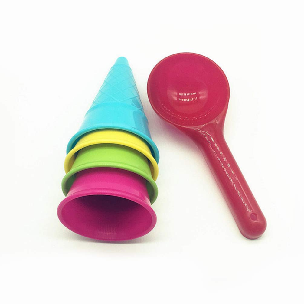 Kisangel 5-Piece Plastic Ice Cream Cone Set - Sand Play Toys for Kids, Beach Sandbox Toys, Pretend Play Ice Cream Cups - Perfect for Outdoor Play, Birthday Parties & Summer Activities
