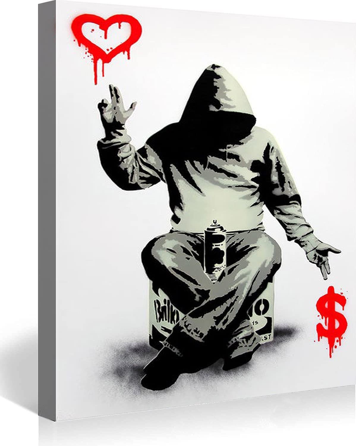 Banksy Love Over Money Graffiti Street Art Canvas - Framed Wall Painting for Bedroom, Living Room & Office Decor - Ready to Hang - Perfect for Urban Home & Office Spaces