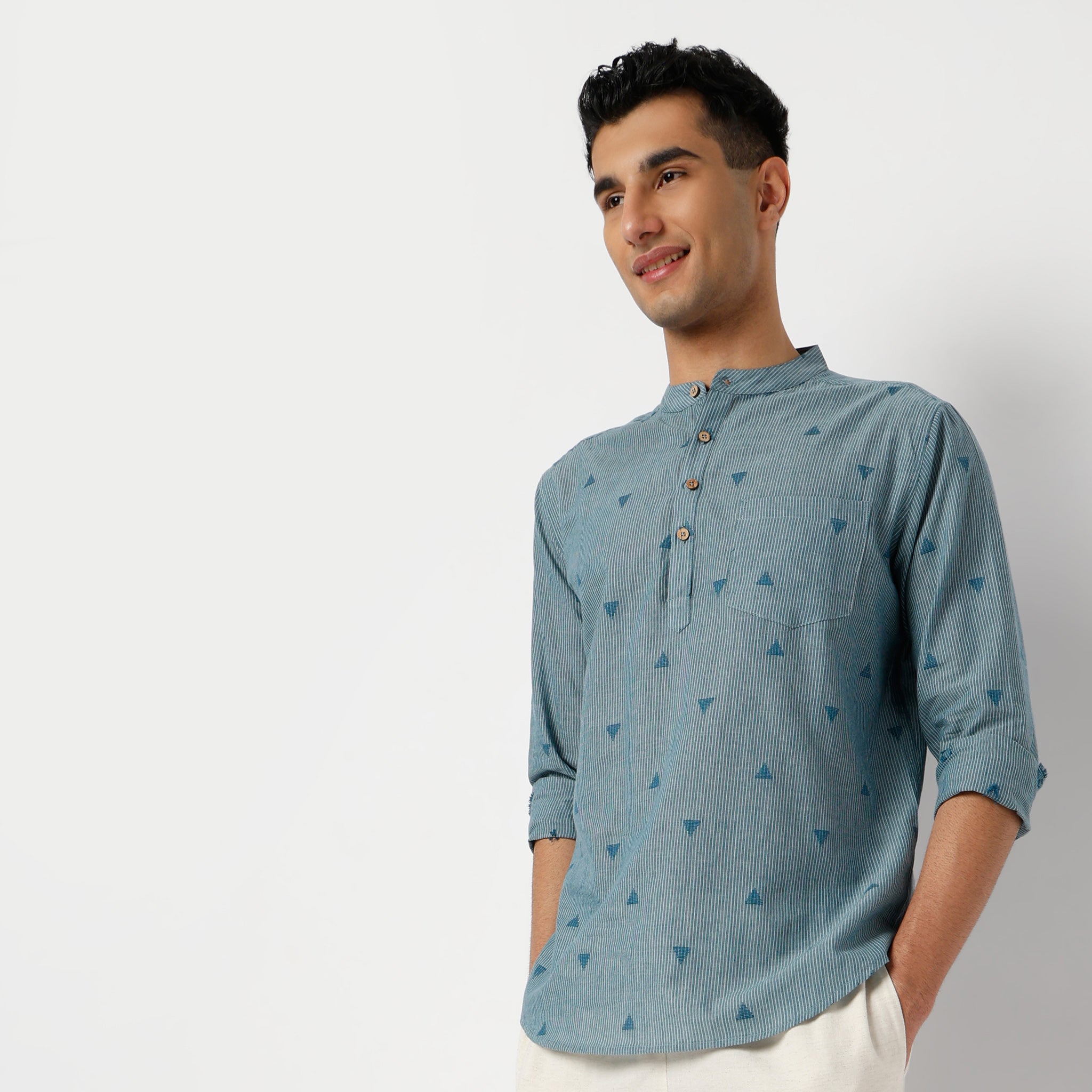 Premium Jacquard Yarn Dyed Kurta Shirt for Men - Mandarin Collar, Straight Cut, Full Sleeve - Perfect for Festivals, Weddings & Cultural Events