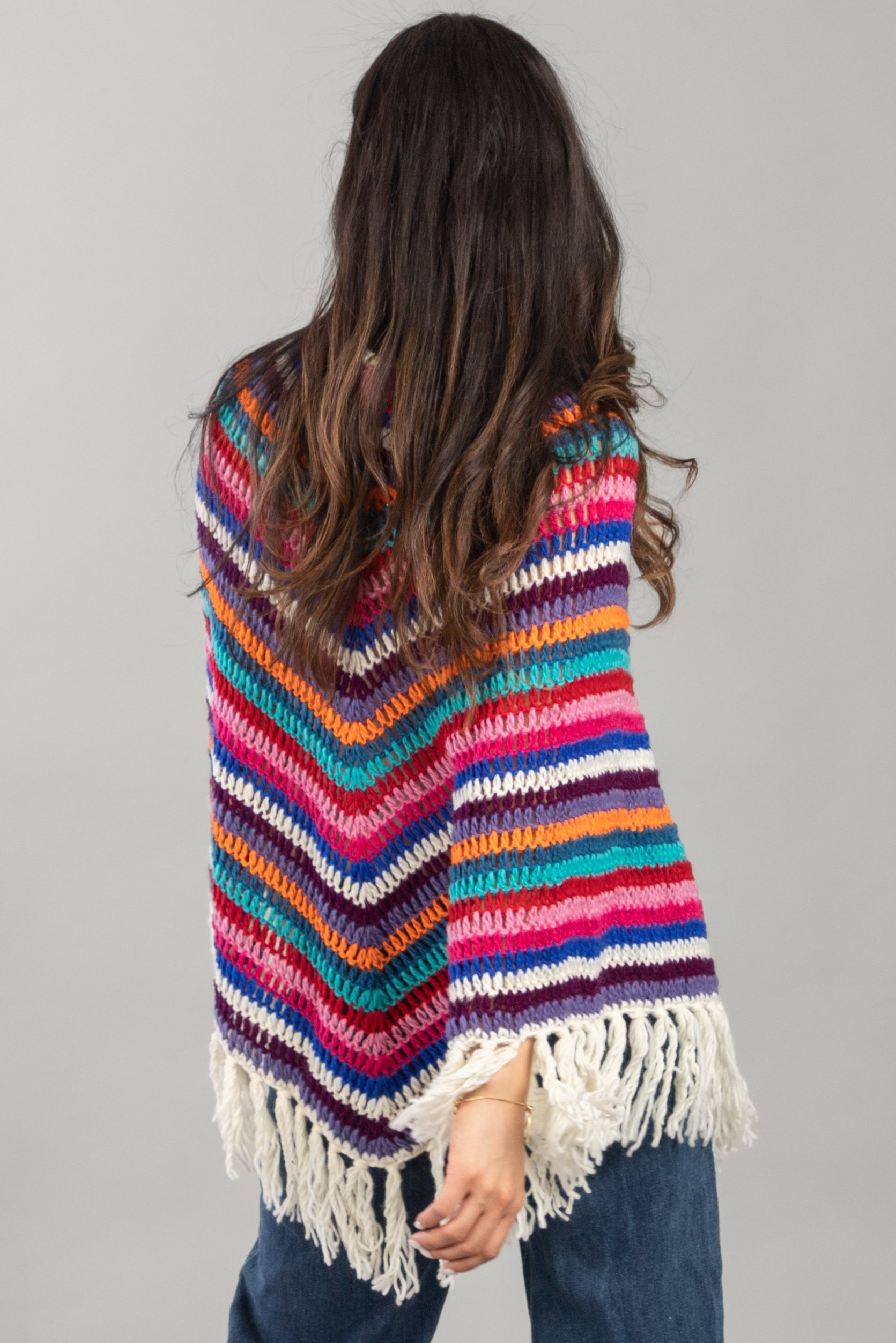 Stylish Open Weave Crochet Rainbow Poncho - Lightweight Boho Cover Up for Women - Perfect for Beach, Music Festivals & Summer Outfits