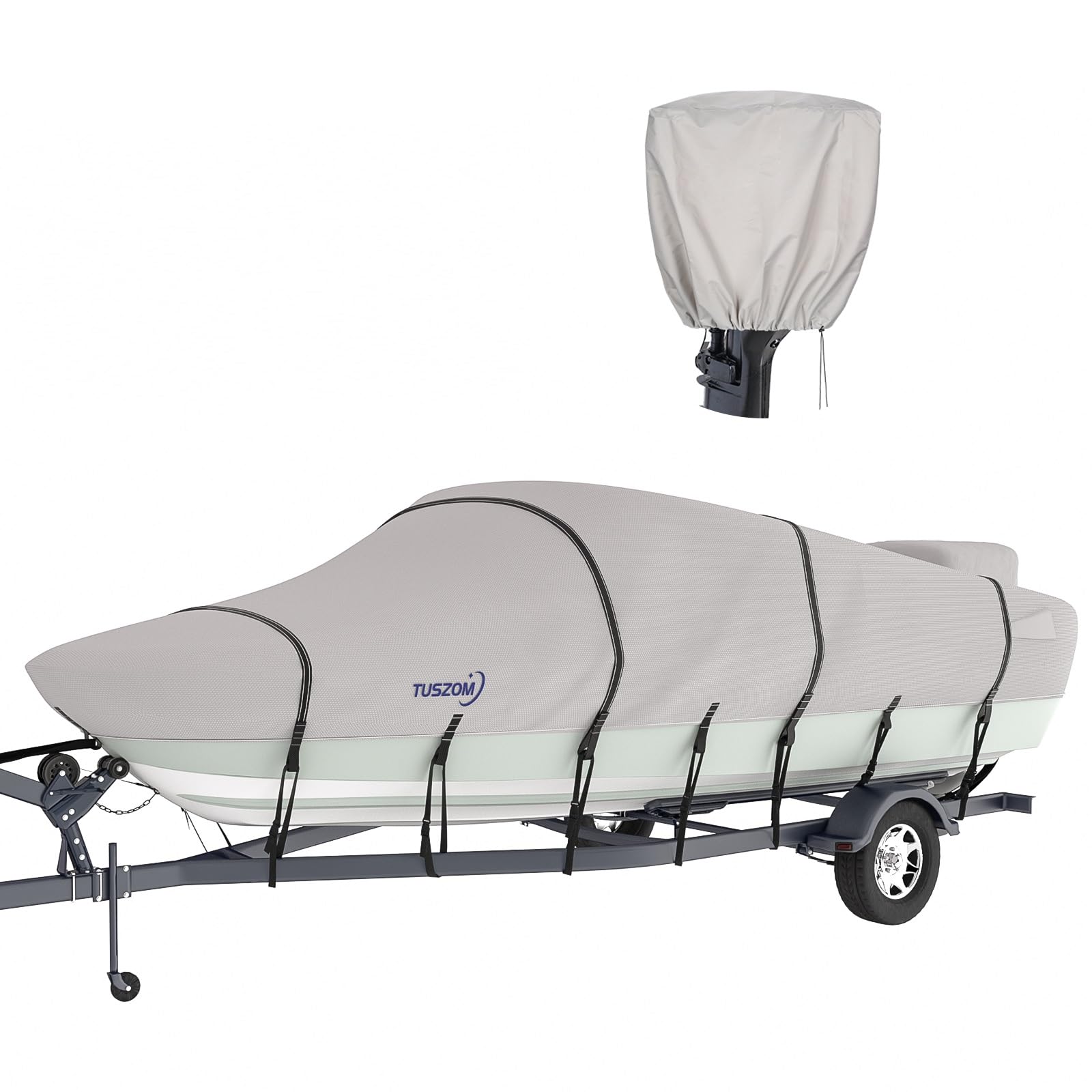 Waterproof 900D Boat Cover with Windproof Straps for Fishing & Ski Boats 14'-16' - Outdoor Marine Protection