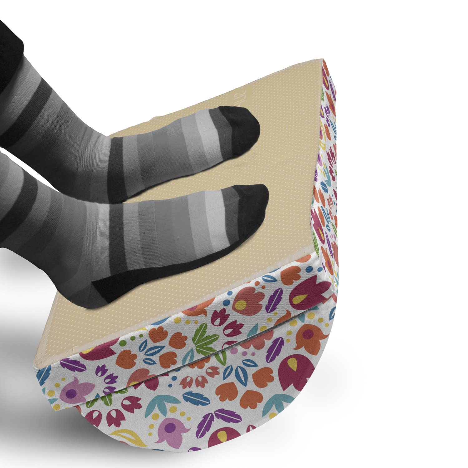 Ambesonne Dutch Foot Rest with Blooming Tulips Floral Design - Adjustable Ergonomic Memory Foam Leg Support for Office & Home - Non-Slip Backing - Perfect for Work, Reading & Relaxation