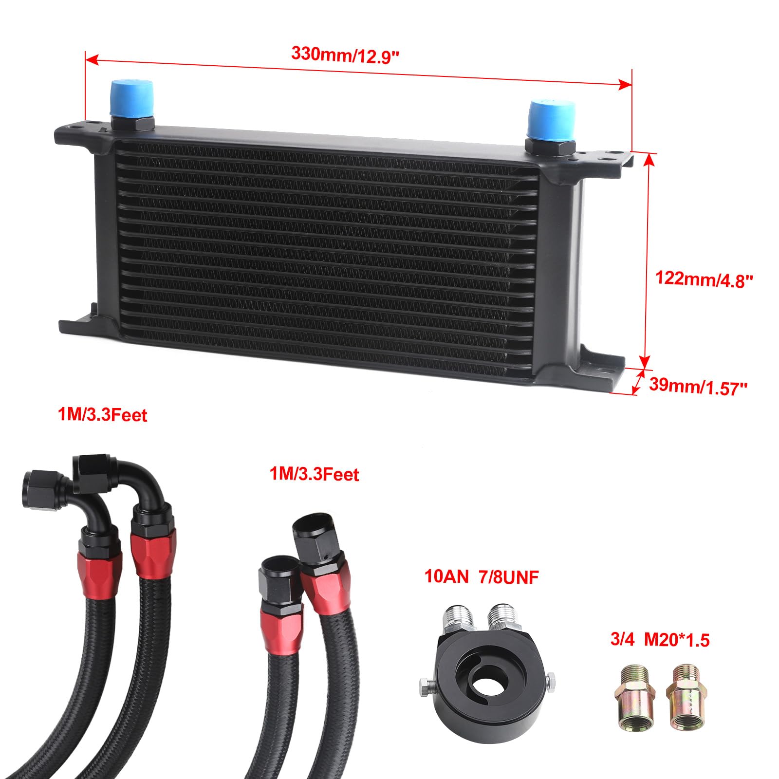 Universal 16 Row Oil Cooler Kit - 10AN Transmission Engine Cooler with Stacked Plate Aluminum Design for Racing & Performance Vehicles - Black British Radiator Oil Cooler Condenser - Perfect for High-Performance Engines, Track Racing & Off-Road Adventures