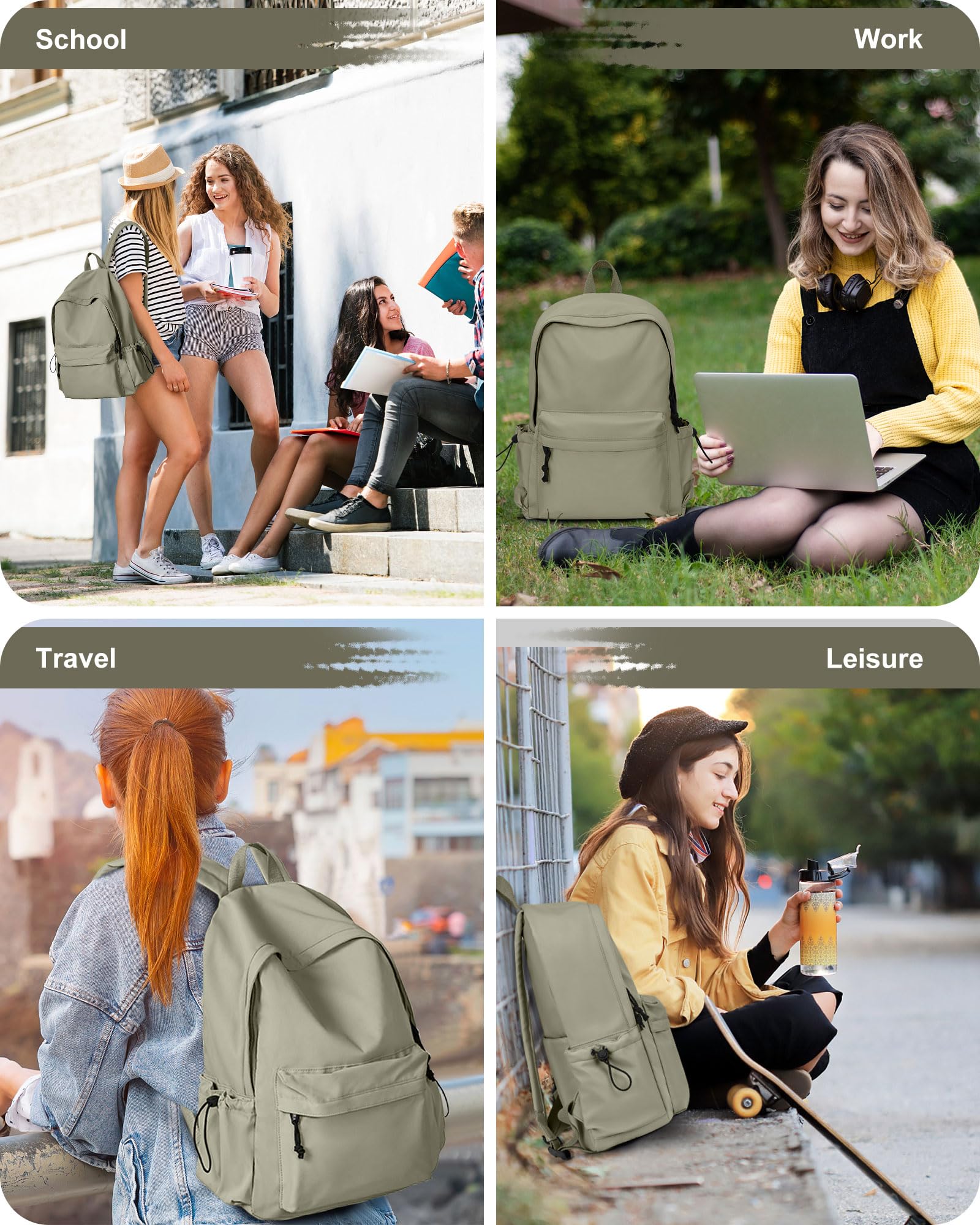 BJLFS Water Resistant School Backpack for Teens - Lightweight Green Book Bag for Middle & High School Girls & Boys | Perfect for Daily Use, Travel & Outdoor Activities