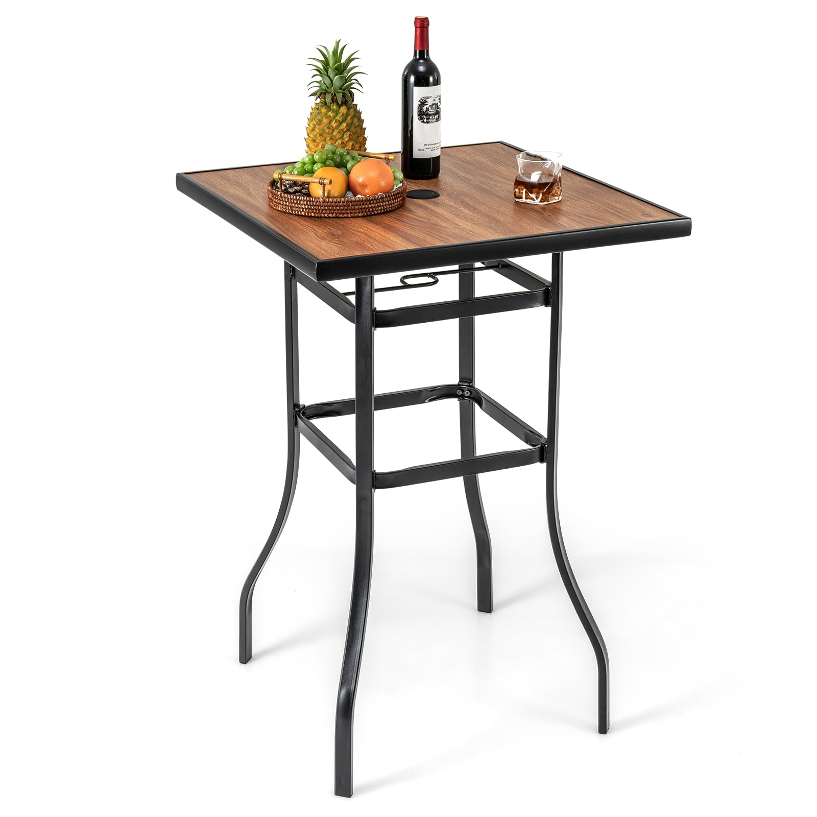 Tangkula 27.5 Inch Outdoor Bar Table - Square Patio High Top Table with 1.5