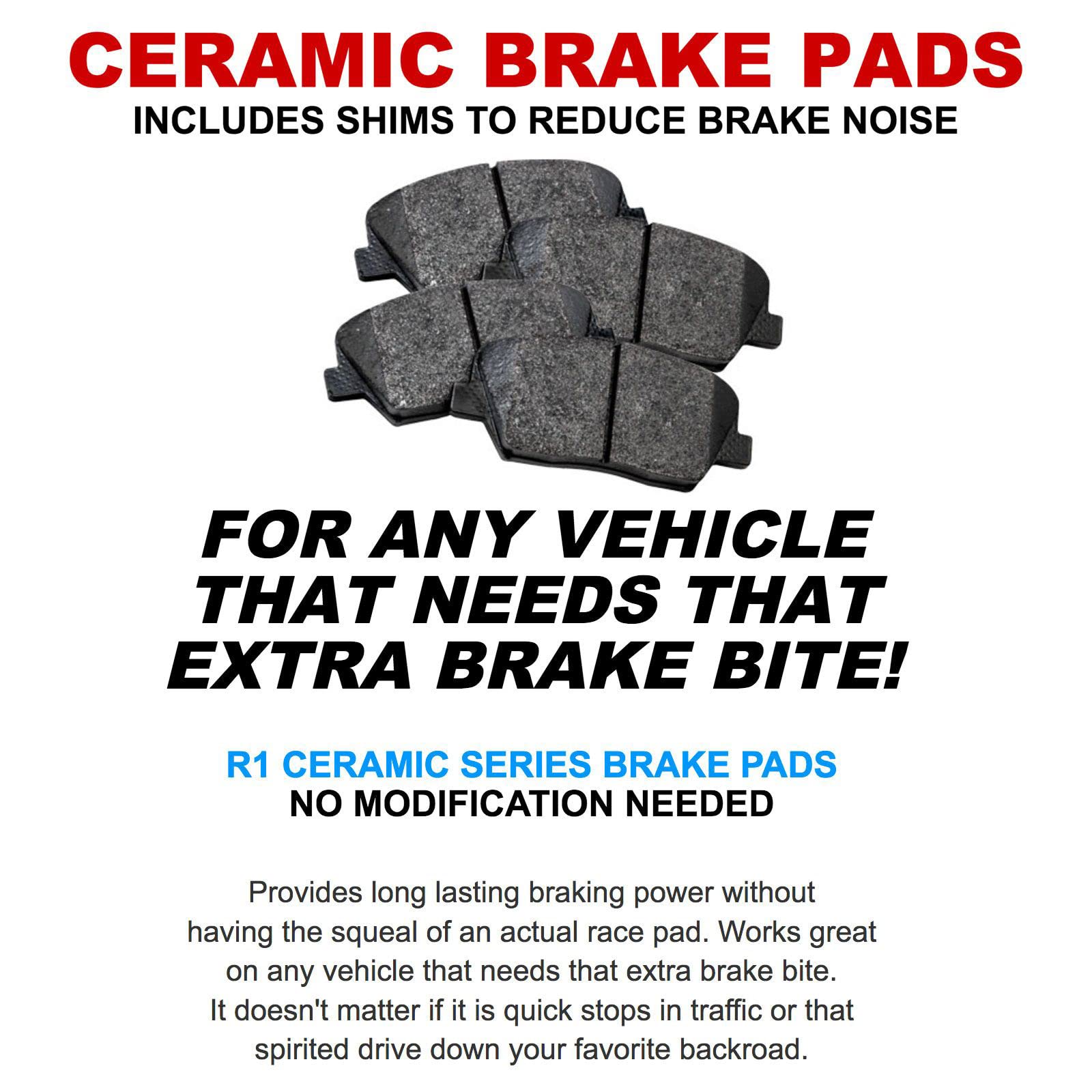 R1 Concepts Front Brake Pads and Rotors Kit - Ceramic Brake Pads with Drilled & Slotted Rotors & Hardware Kit (1BC.67071.42) for Smooth Stopping & Enhanced Performance - Perfect for Daily Commuting, Highway Driving & Performance Vehicles