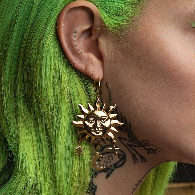 HELIOS Sun & Moon Dream Catcher Hoop Earrings in Gold - Boho Chic Jewelry for Women, Perfect for Festivals & Everyday Wear