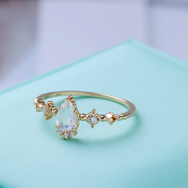 Dainty Pear Shape Moonstone Promise Rings for Women - Elegant Sterling Silver Engagement Ring, Gift for Her | HJZB 275 | Perfect for Anniversaries, Valentine's Day & Special Occasions
