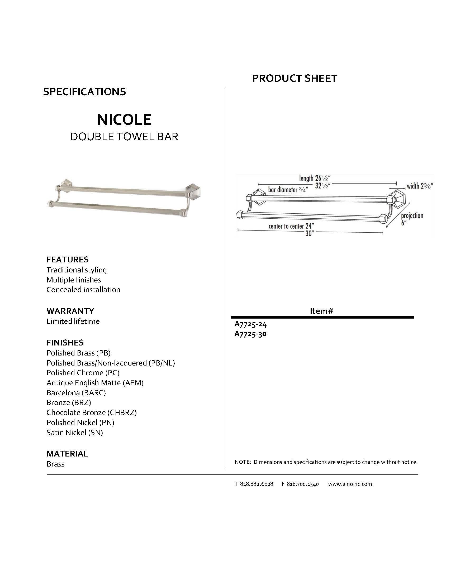 Nicole Double Traditional Towel Bars 24 Inch - Polished Nickel Bathroom Towel Rack for Modern & Classic Home Decor