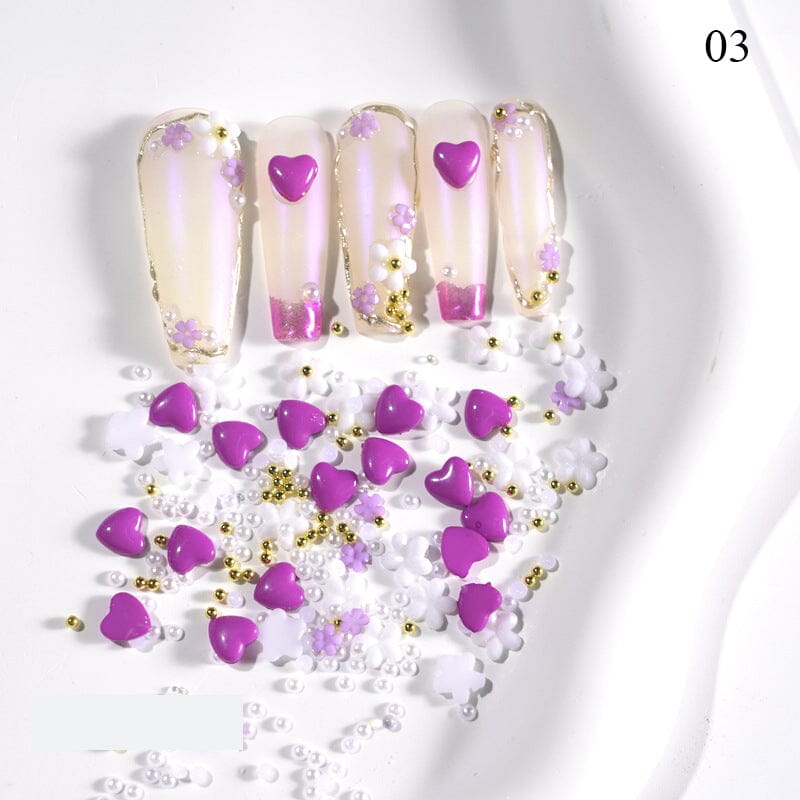 3D Love Hearts and Flowers Nail Art Decorations - Self-Adhesive Nail Stickers for DIY Manicure, Perfect for Valentine's Day, Weddings, and Special Occasions