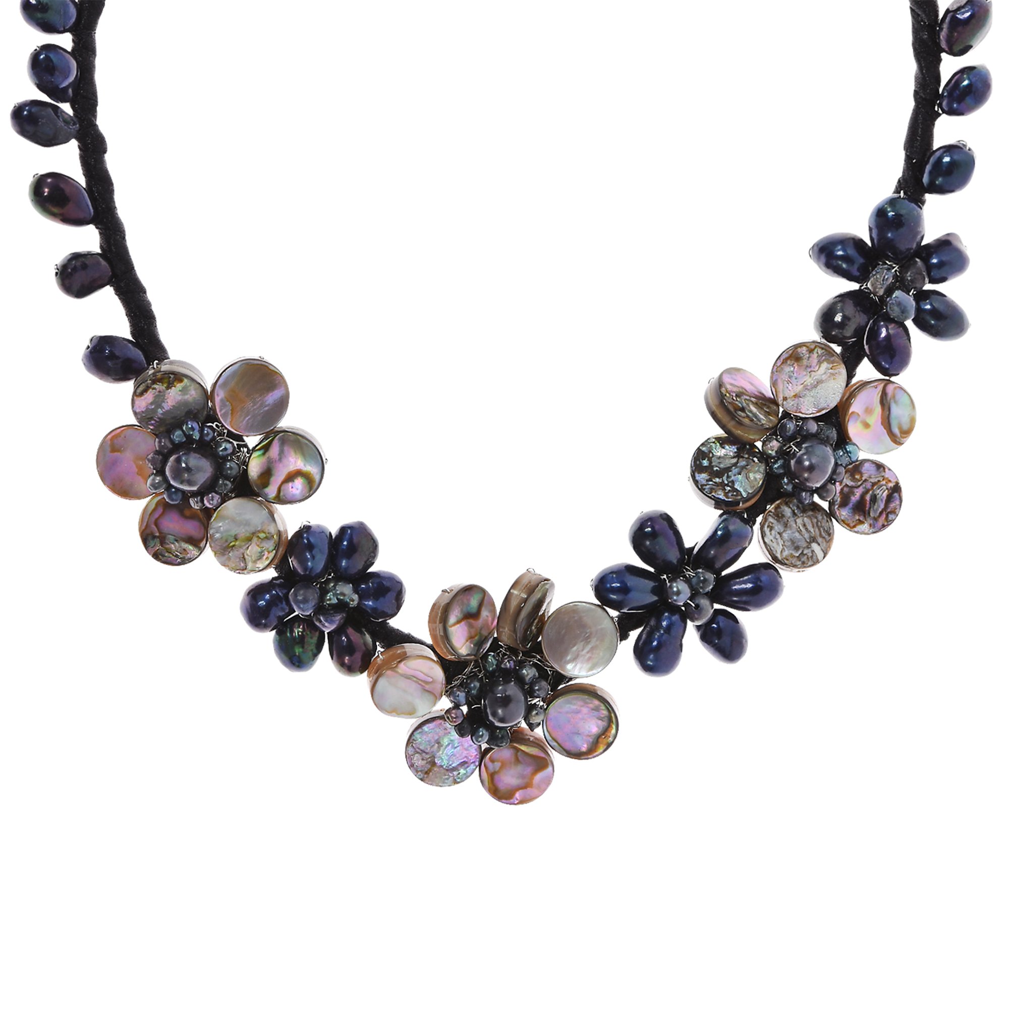 Handmade Abalone Shell and Cultured Freshwater Pearl Floral Beaded Necklace - Elegant Boho Jewelry for Women, Perfect for Weddings, Parties & Beach Vacations