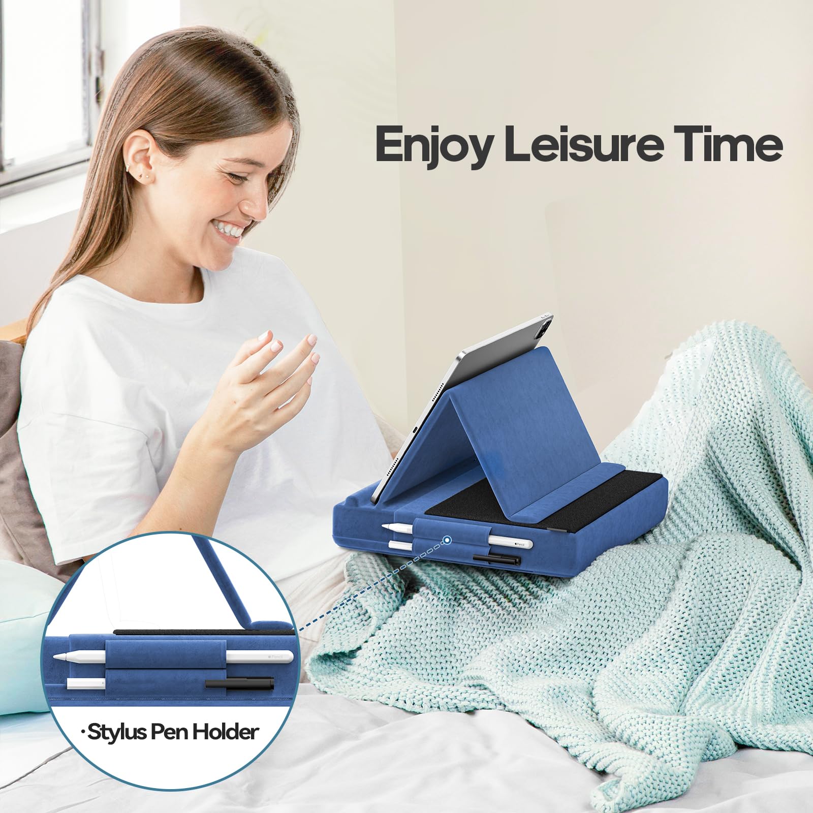 Multi-Angle Tablet Pillow Stand - Foldable Soft Pad Dock with Stylus Mount for iPad Pro 12.9/11/10.5/Air/Mini, Phones & E-Readers | Perfect for Lap, Bed, Desk & Travel Use