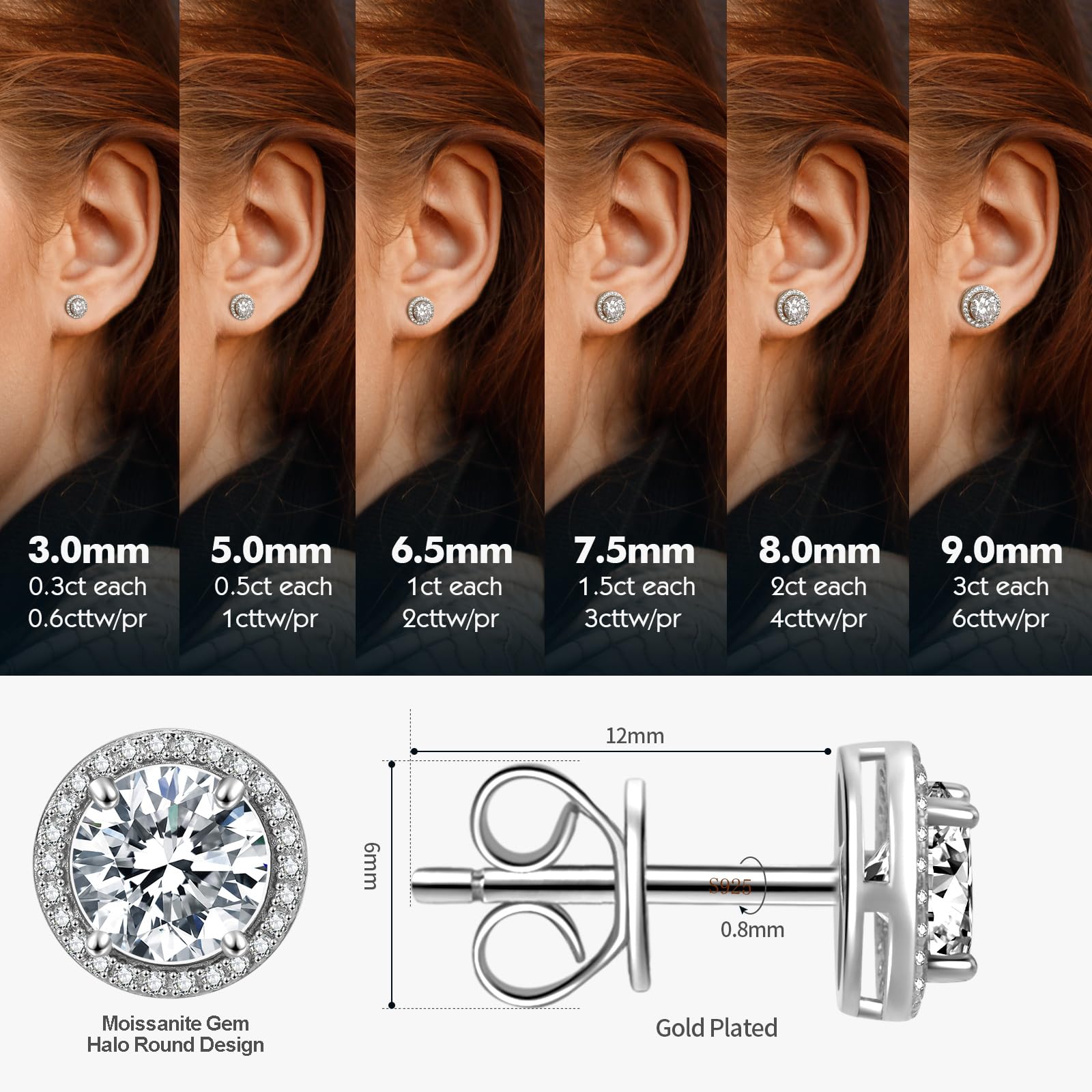 1ct-4ct D Color Moissanite Stud Earrings for Women & Men - 925 Sterling Silver with Safety Friction Back | Wedding, Anniversary, Birthday Gift & Everyday Luxury Jewelry