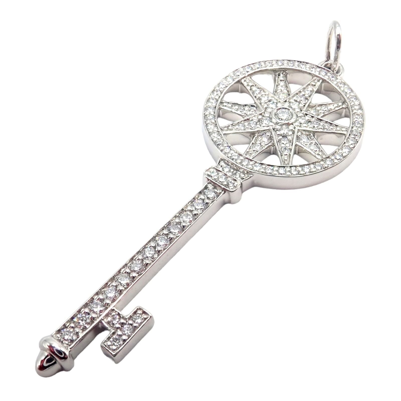 Authentic Tiffany & Co Platinum Diamond Key Star Pendant Necklace - Elegant Jewelry Gift for Women, Perfect for Anniversaries & Special Occasions