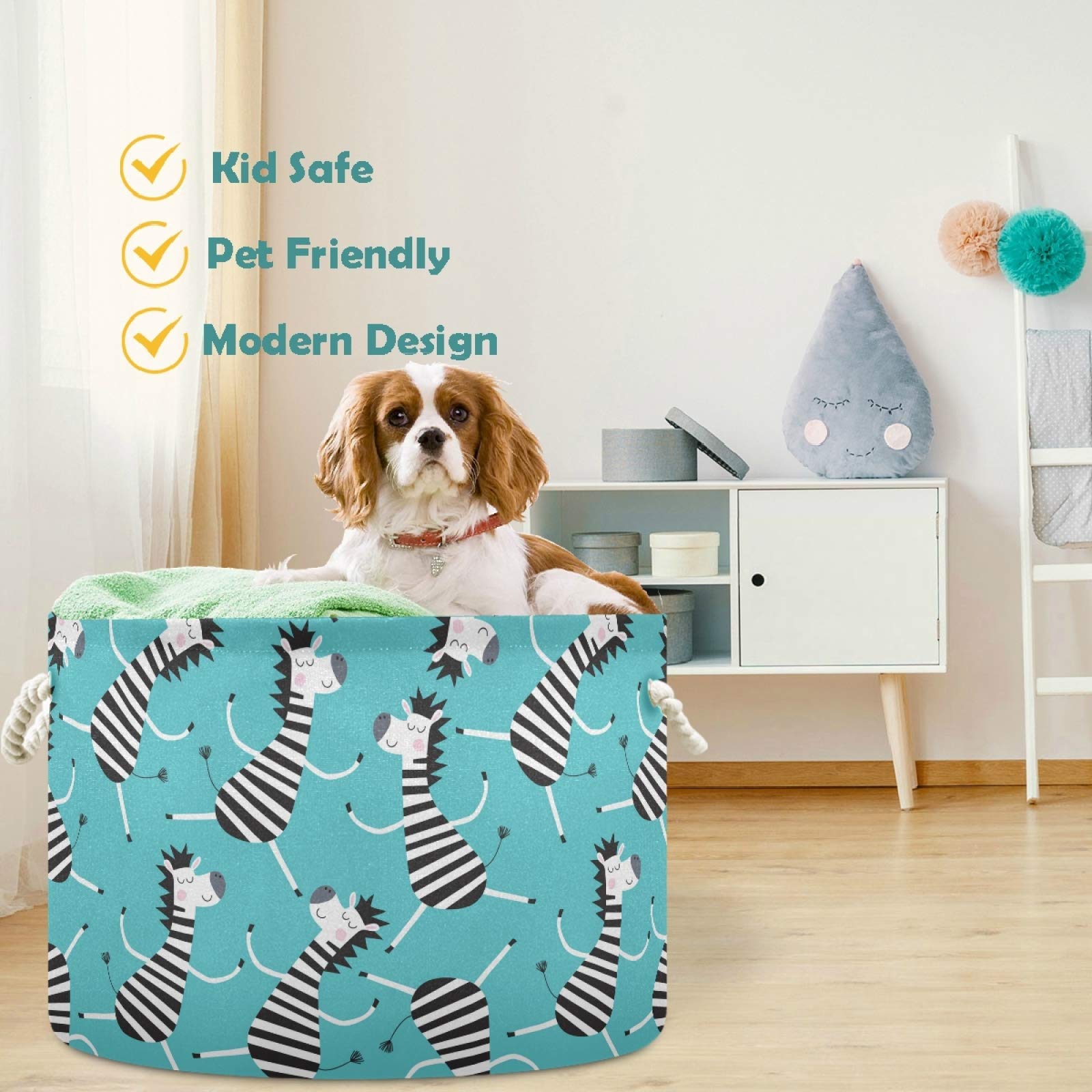Visesunny Cartoon Zebra Storage Basket - Waterproof Canvas Fabric Toy Organizer Bin, Nursery Hamper & Laundry Basket for Kids Room, Playroom, Shelves - Perfect for Toy Storage, Baby Clothes & Gift Organization
