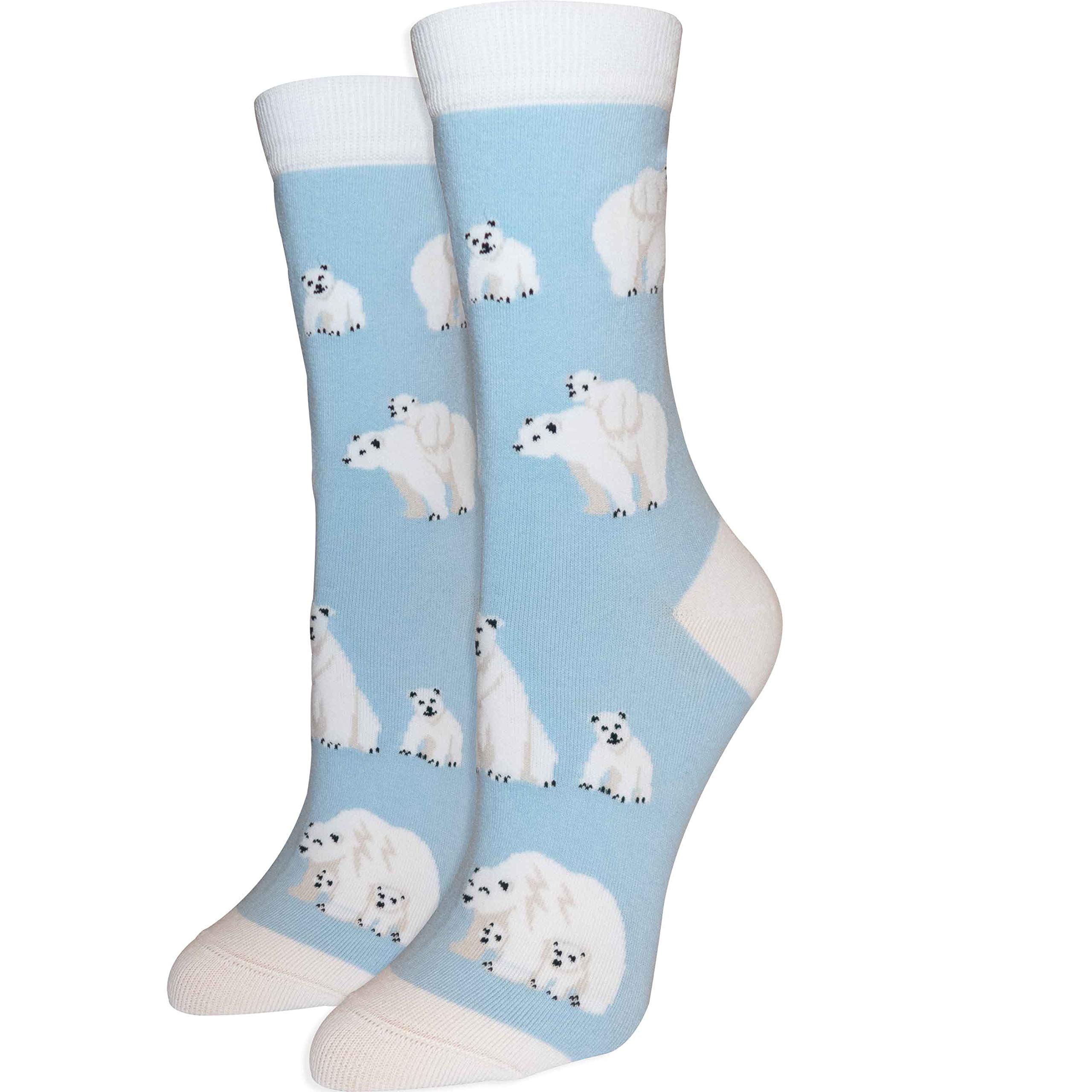 Premium Women's Animal Socks - Polar Bear Design Cozy Warm Blue Socks for Winter, Gifts, Lounge & Home Comfort