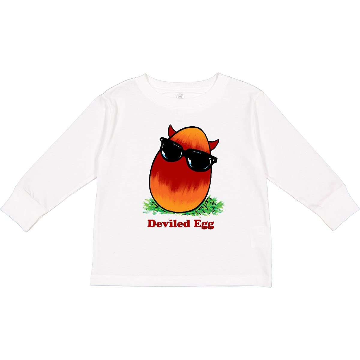Inktastic Easter Red and Orange Deviled Egg Toddler Long Sleeve T-Shirt - Cute Holiday Outfit for Boys & Girls, Easter Egg Hunt Party Wear, Spring Family Photo Matching Clothes