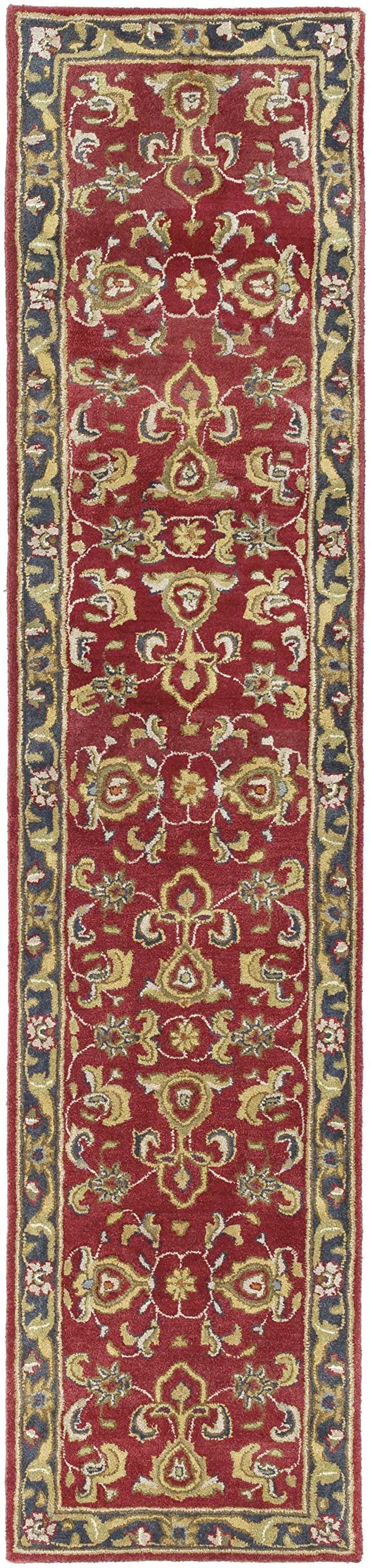Hauteloom Hankamer Wool Area Rug for Living Room & Bedroom - Traditional Design in Red, Navy, Mustard - 9' x 13' - Soft & Durable Floor Covering for Home Decor, Cozy Comfort