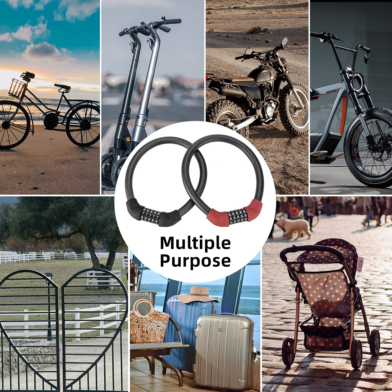 ROCKBROS 5-Digit Combination Bike Lock - Lightweight, Portable Cable Bicycle Lock for Outdoor Cycling, Commuting & Parking Security | Durable Anti-Theft Protection for Road Bikes, Mountain Bikes & E-Bikes