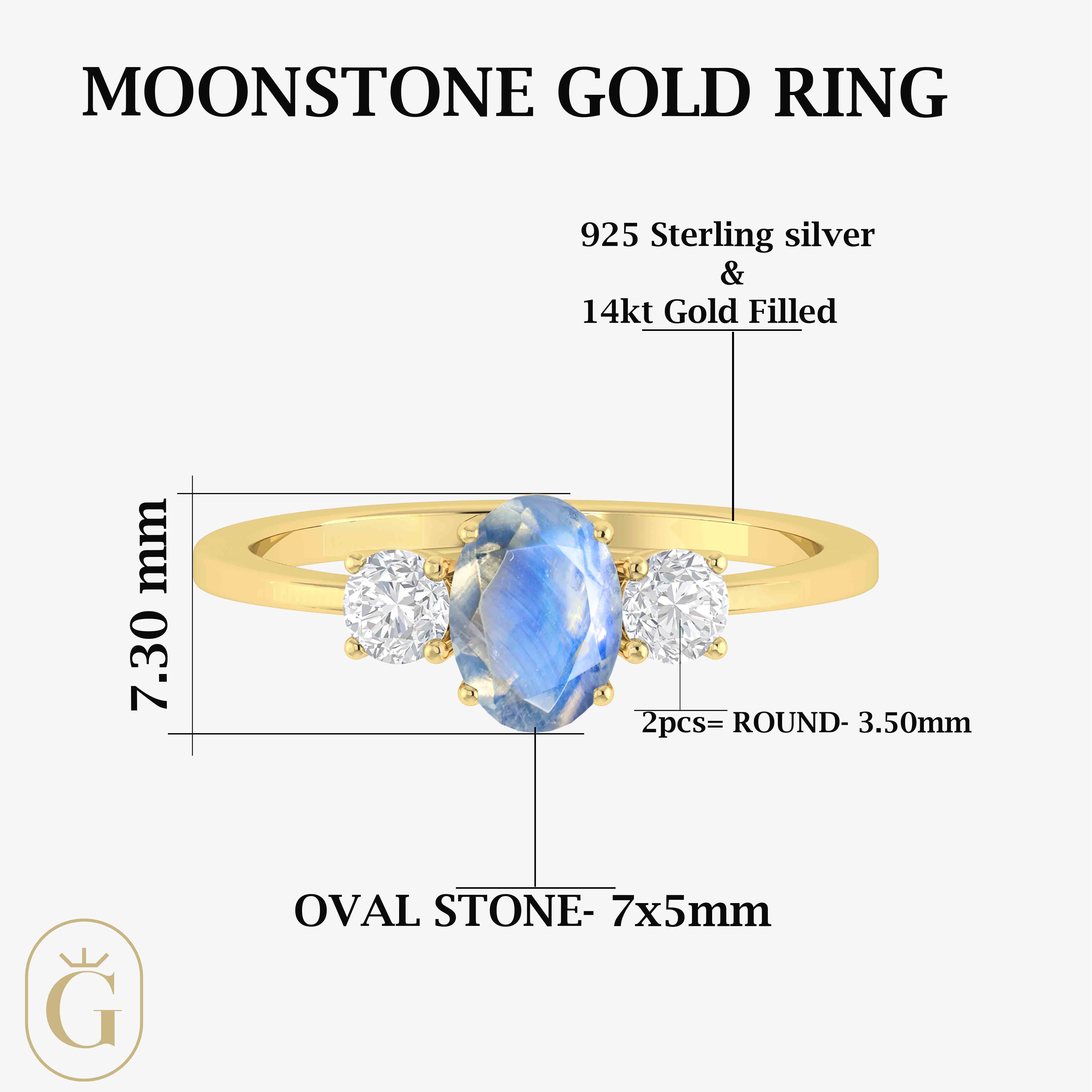 Authentic Moonstone Gemstone Ring for Women - Elegant Silver Jewelry for Everyday Wear, Wedding & Special Occasions
