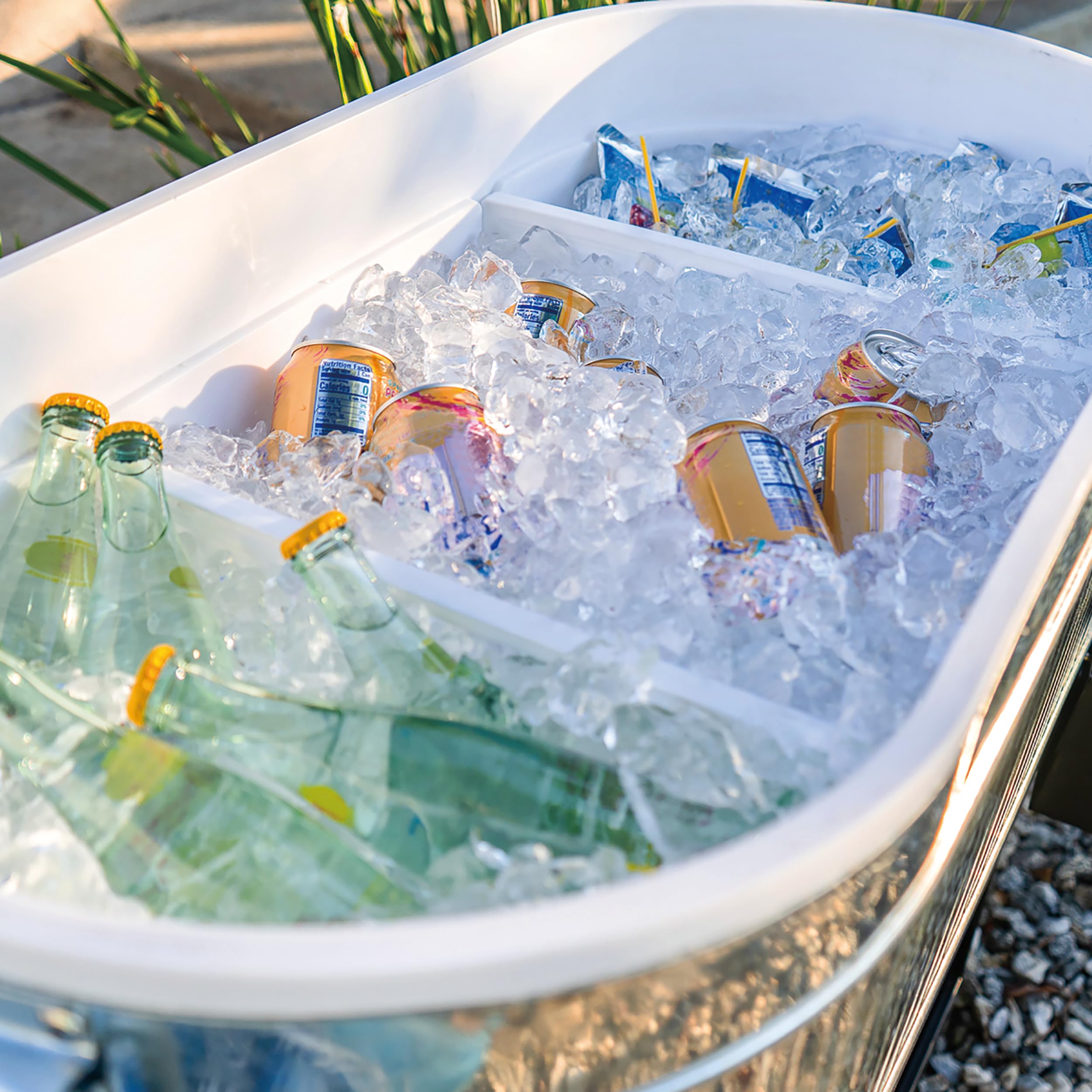 Permasteel 120-Qt Rolling Ice Chest Cooler with Wheels - Portable Outdoor Party Drink Cooler Cart with Dividers - Galvanized Steel for BBQs, Tailgating, Camping & Indoor Entertaining