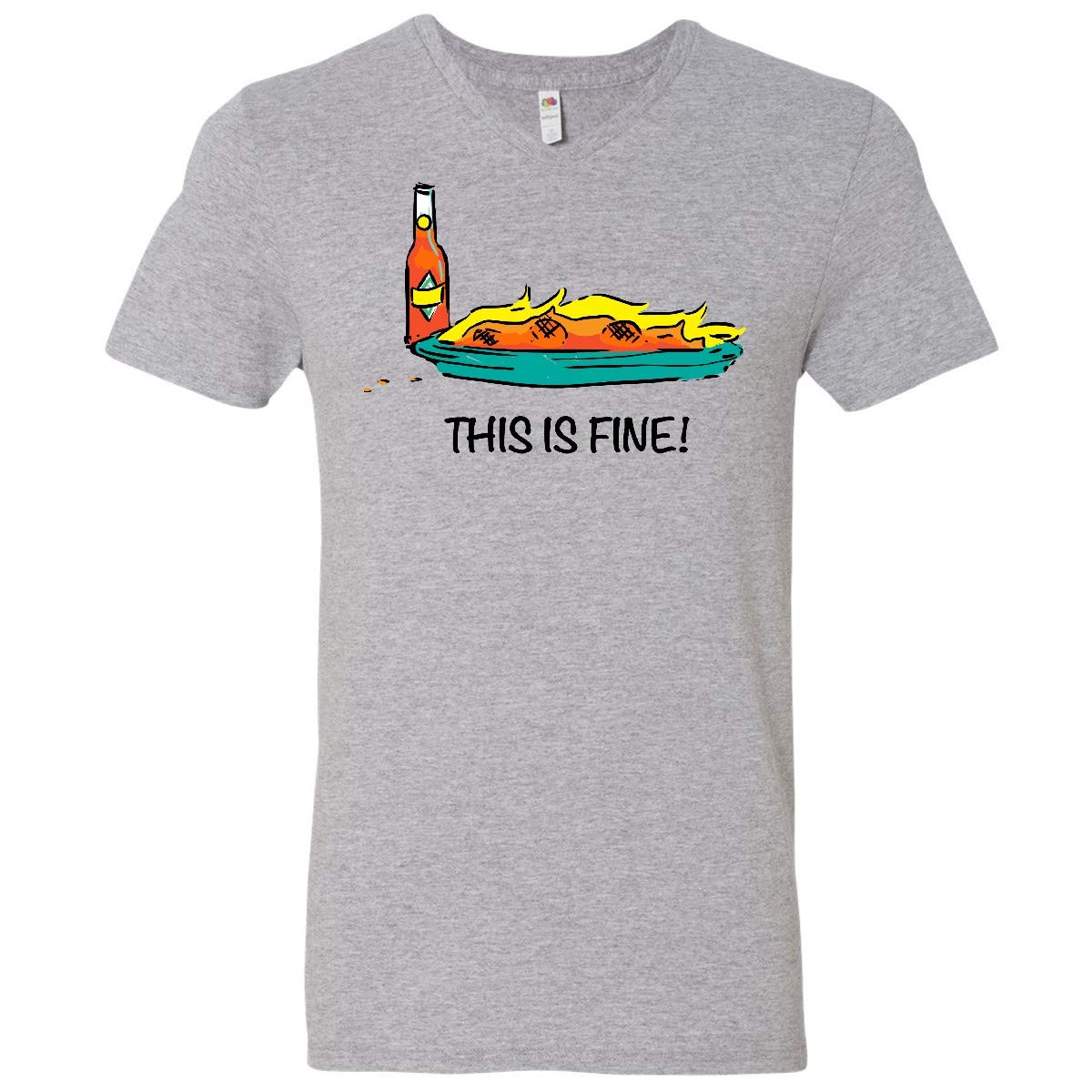 Inktastic This is Fine Burning Hot Sauce Men's V-Neck T-Shirt | Funny Spicy Food Lover Graphic Tee | Perfect for Casual Wear, Gifts & Hot Sauce Enthusiasts