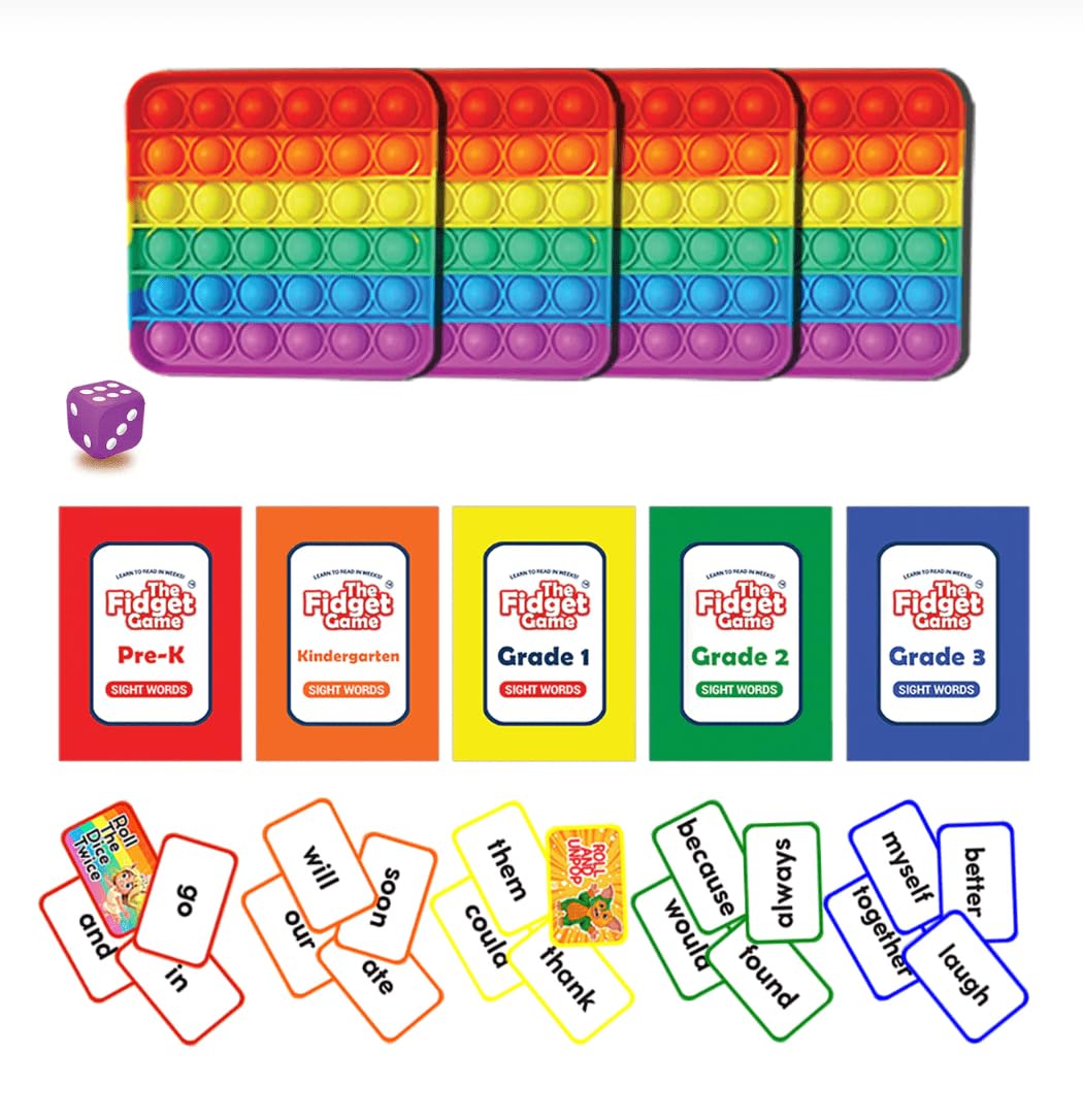 Fidget Game Reading Bundle - Sight Words Flashcards & Pop Toys for Kids - Learning Games for Pre-K to 3rd Grade - Perfect for Classroom & Home Learning