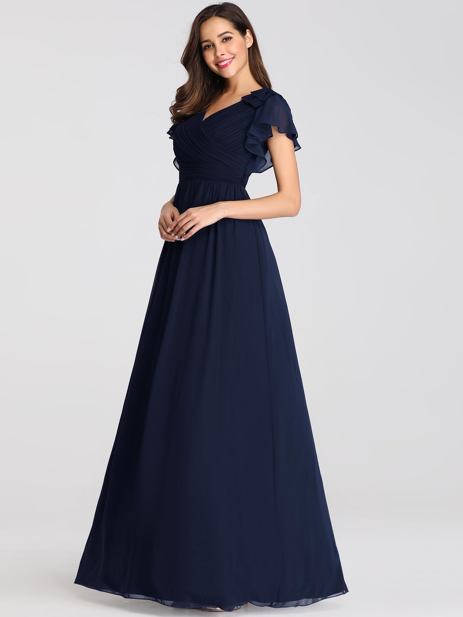 Ever-Pretty Women's A-Line Wedding Bridesmaid Dress Long Formal Gown with V-Neck & Lace Detail - Perfect for Weddings, Prom, Evening Parties & Special Occasions