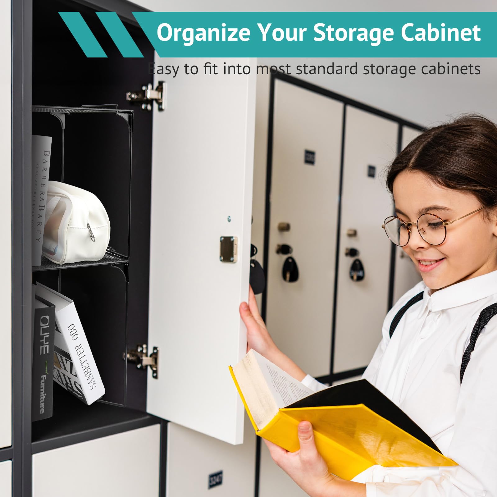 Stackable Locker Organizer Shelf - Extra Storage Shelf for School Lockers, Cabinets & Home Organization (Black) - Perfect for School Supplies, Office Essentials & Home Storage Solutions
