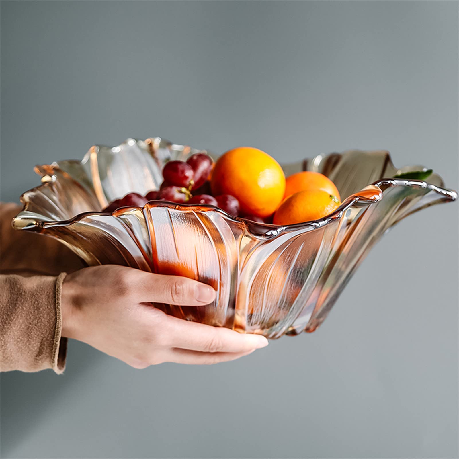 Modern Translucent Amber Glass Fruit Bowl - Creative Decorative Stand for Fruits, Vegetables & Snacks - Elegant Home Kitchen Decor for Dining Table & Countertop Display