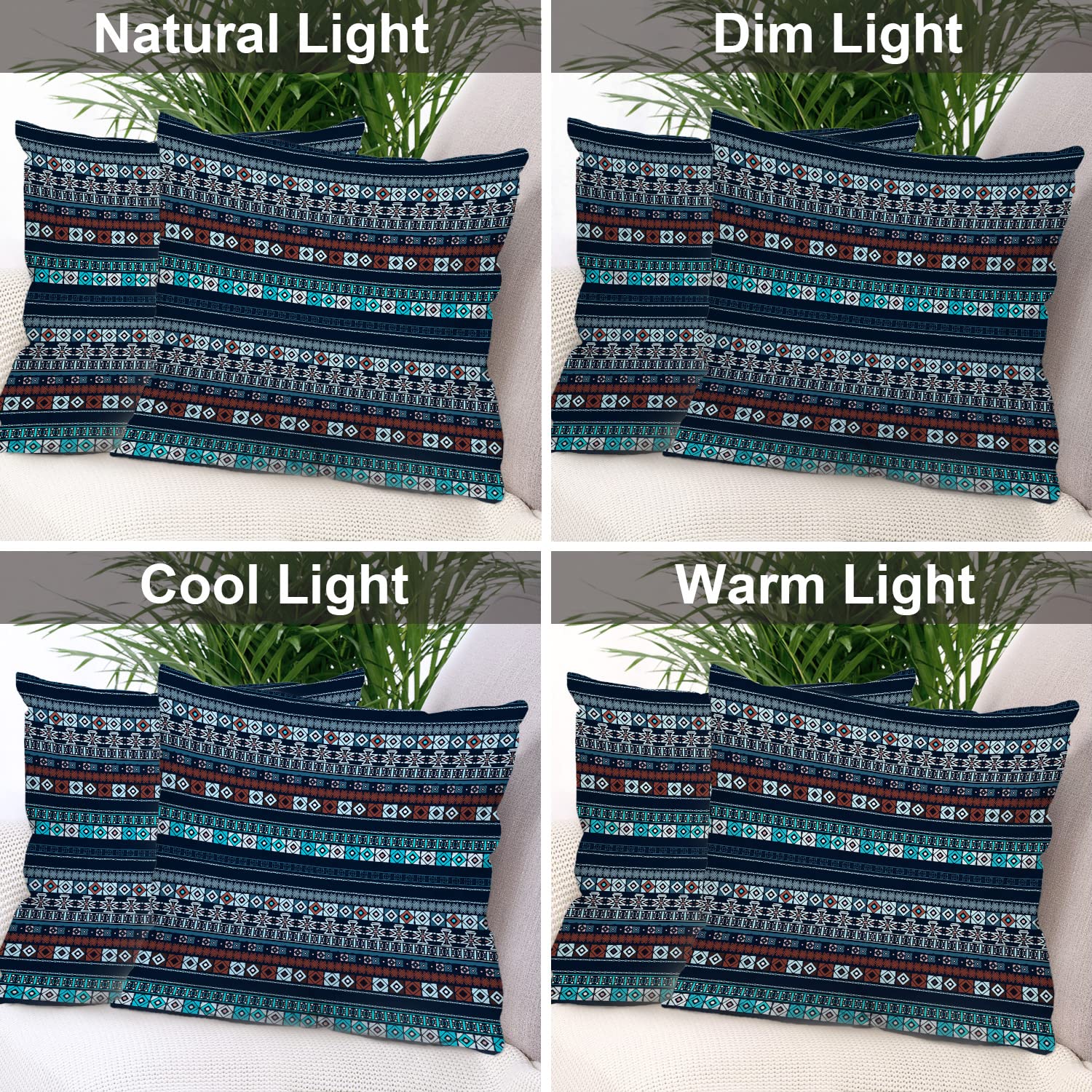 Batmerry Blue Floral Pillow Covers 22x22 Inch Set of 2 - Bohemian Tribal Aztec Print Square Throw Pillow Cases for Sofa, Bed & Home Decor | Double Sided Decorative Cushion Covers