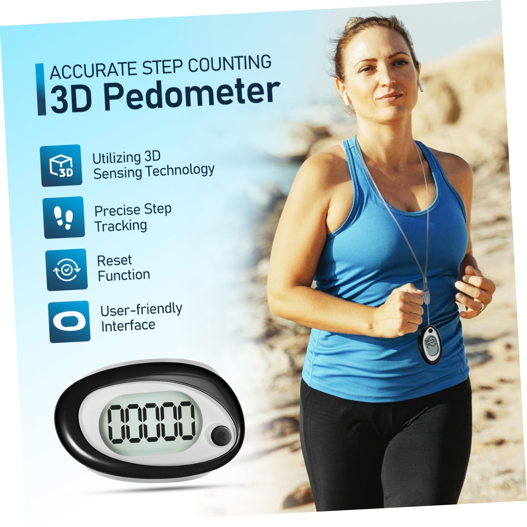 WOONEKY 3D Step Counter - Clip On Portable Pedometer with Lanyard for Walking, Running & Fitness Tracking | Perfect for Hikers, Joggers and Daily Activity Monitoring