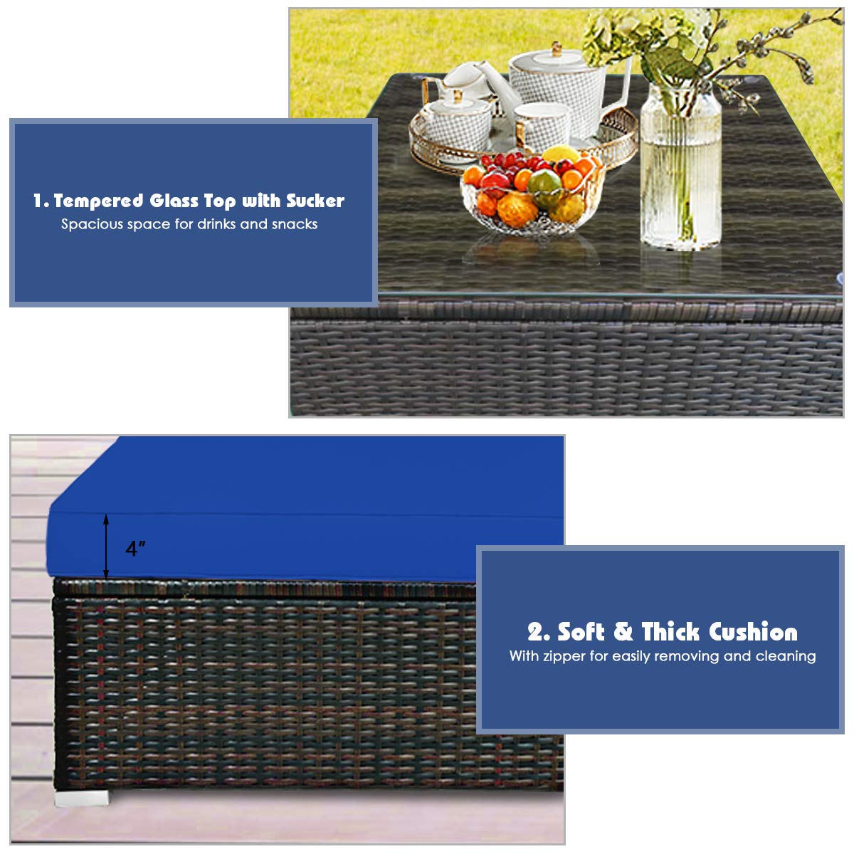 HAPPYGRILL 5-Piece Outdoor Patio Conversation Set - Rattan Wicker Sectional Sofa with Ottoman, Coffee Table, Cushions & Pillows - Perfect for Garden, Lawn, Balcony, Backyard & Poolside Relaxation