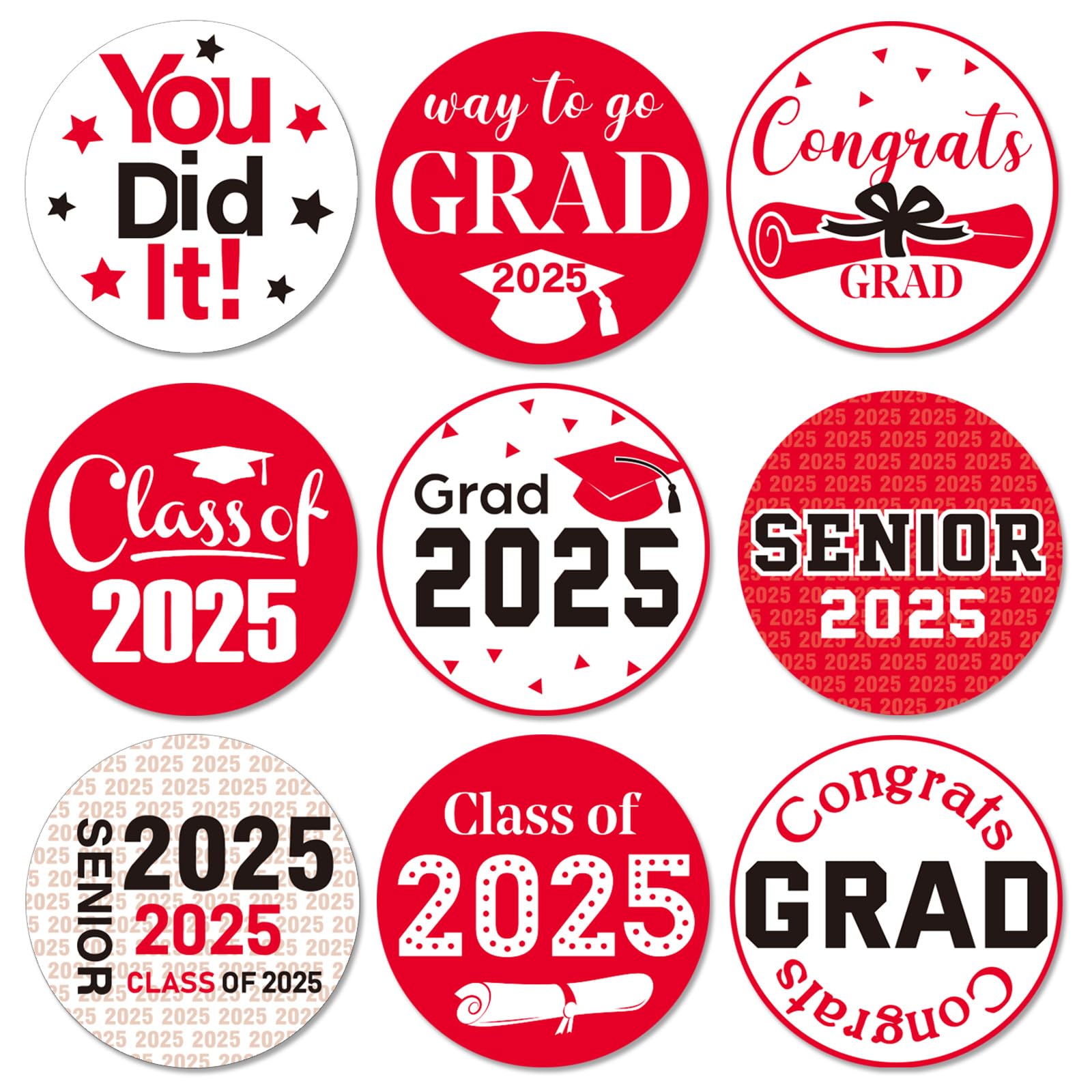504-Piece 2025 Graduation Stickers Set - Congrats Grad Senior Class of 2025 Party Favors - Candy & Chocolate Labels for High School, College & Doctorate Graduation Celebrations (Red) - Perfect for Graduation Party Decorations, Diploma Covers & Gift Wrapping